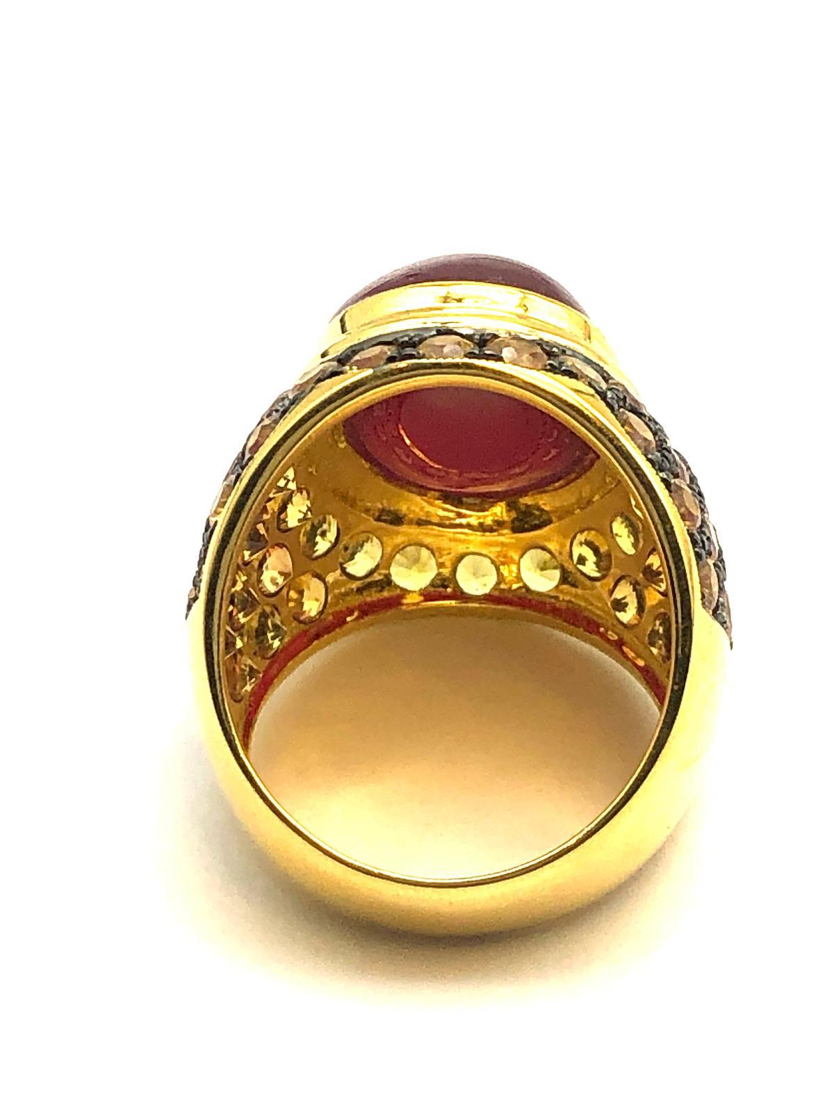 British Colonial Bochic “Orient” Yellow Sapphire & Ruby Cocktail Ring Set In 18K Gold & Silver For Sale