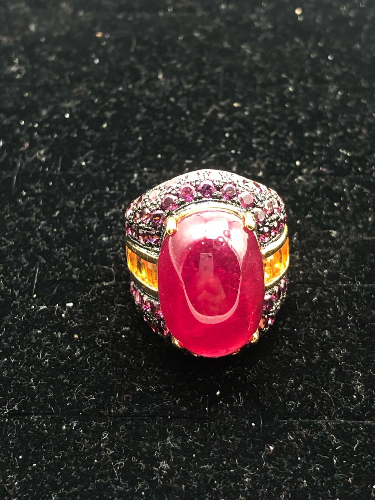 Bochic “Orient” Yellow Sapphire & Ruby Cocktail Ring Set In 18K Gold & Silver In New Condition For Sale In New York, NY