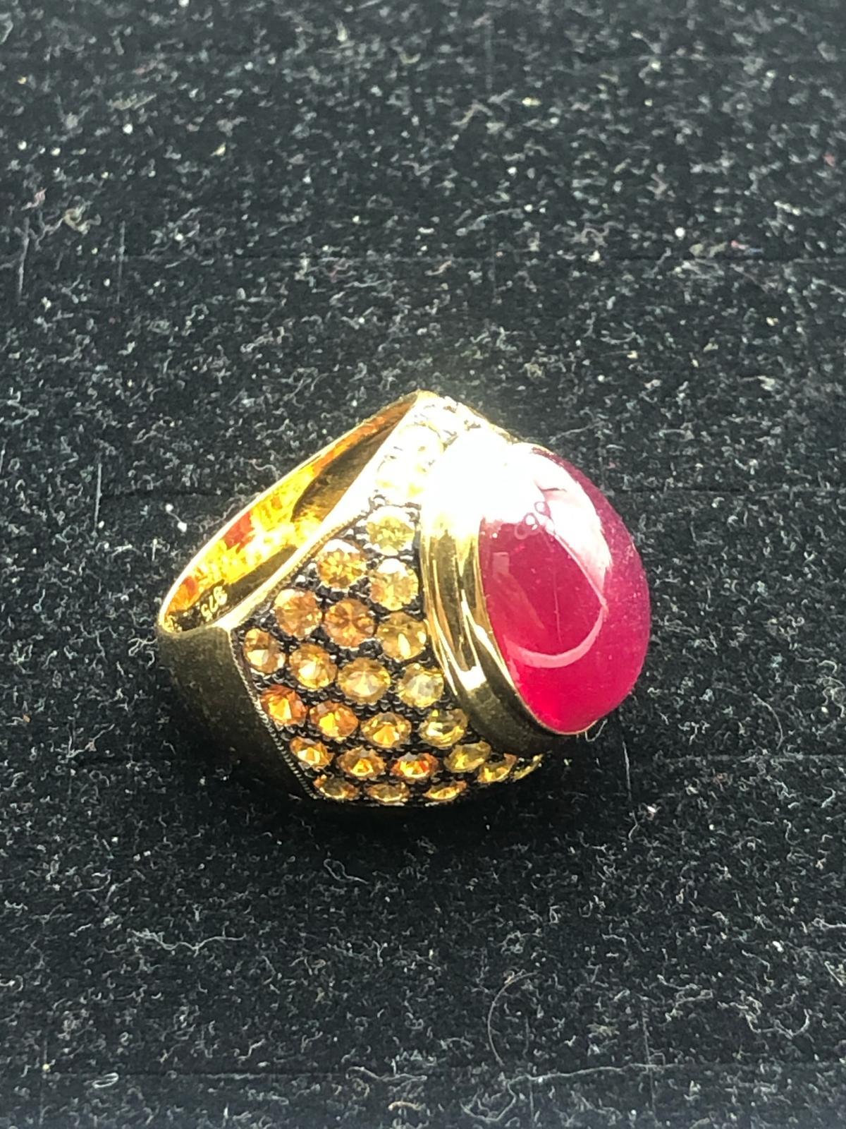 Bochic “Orient” Yellow Sapphire & Ruby Cocktail Ring Set In 18K Gold & Silver In New Condition For Sale In New York, NY
