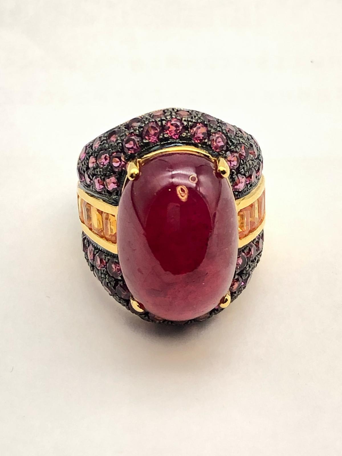 Bochic “Orient” Yellow Sapphire & Ruby Cocktail Ring Set In 18K Gold & Silver For Sale 1