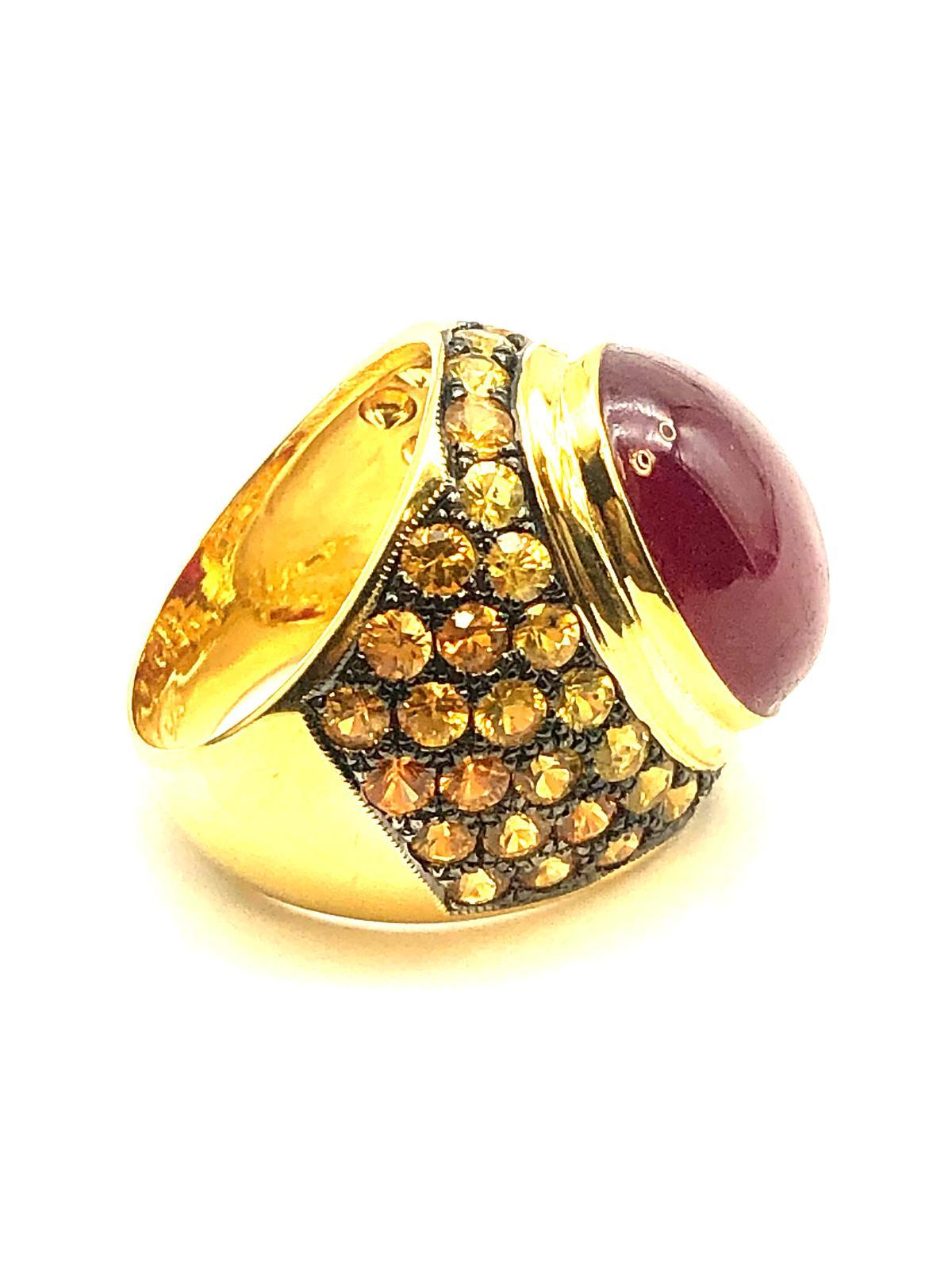 Bochic “Orient” Yellow Sapphire & Ruby Cocktail Ring Set In 18K Gold & Silver For Sale 1