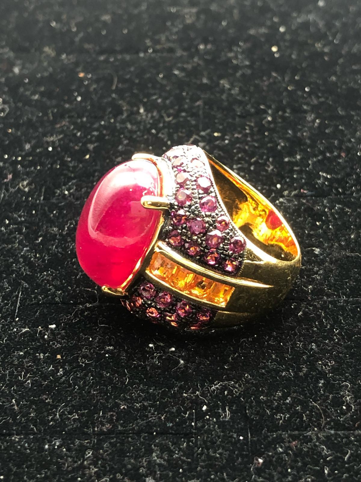 Bochic “Orient” Yellow Sapphire & Ruby Cocktail Ring Set In 18K Gold & Silver For Sale 2