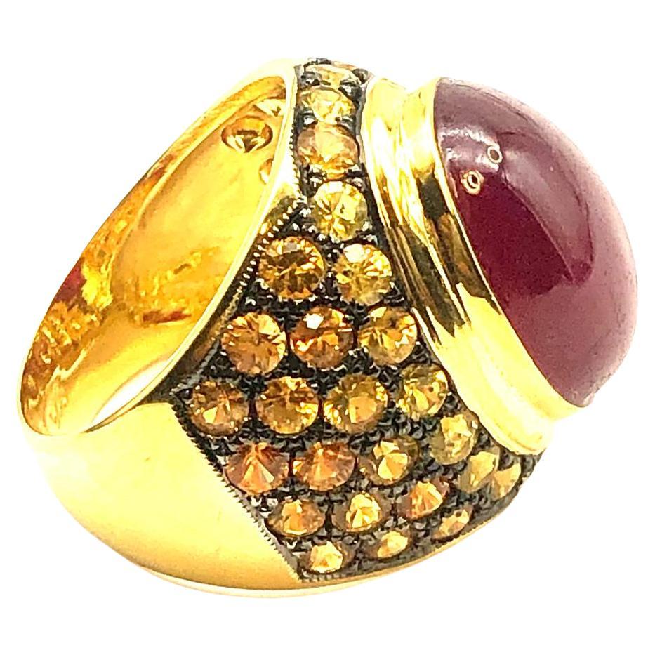Bochic “Orient” Yellow Sapphire & Ruby Cocktail Ring Set In 18K Gold & Silver