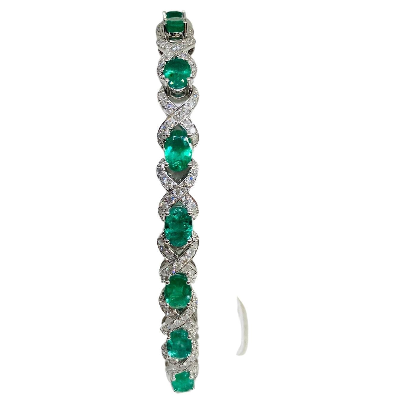 Oval Cut Bochic Oval Natural Emeralds & Diamonds Set In 18K Gold   For Sale
