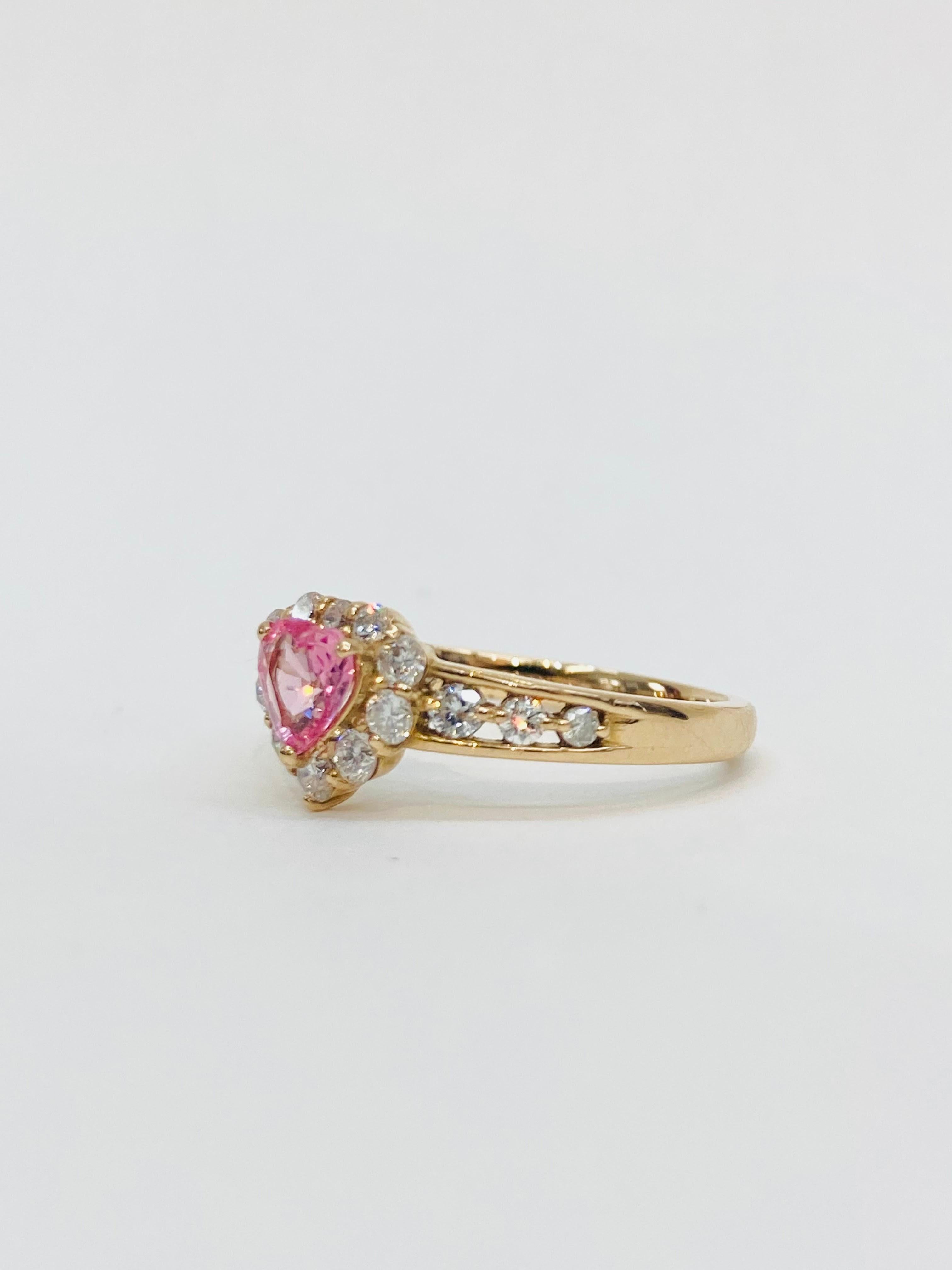 Bochic “Padparadscha” Pink Sapphire & Diamond Cluster 18K Gold Ring  For Sale 4