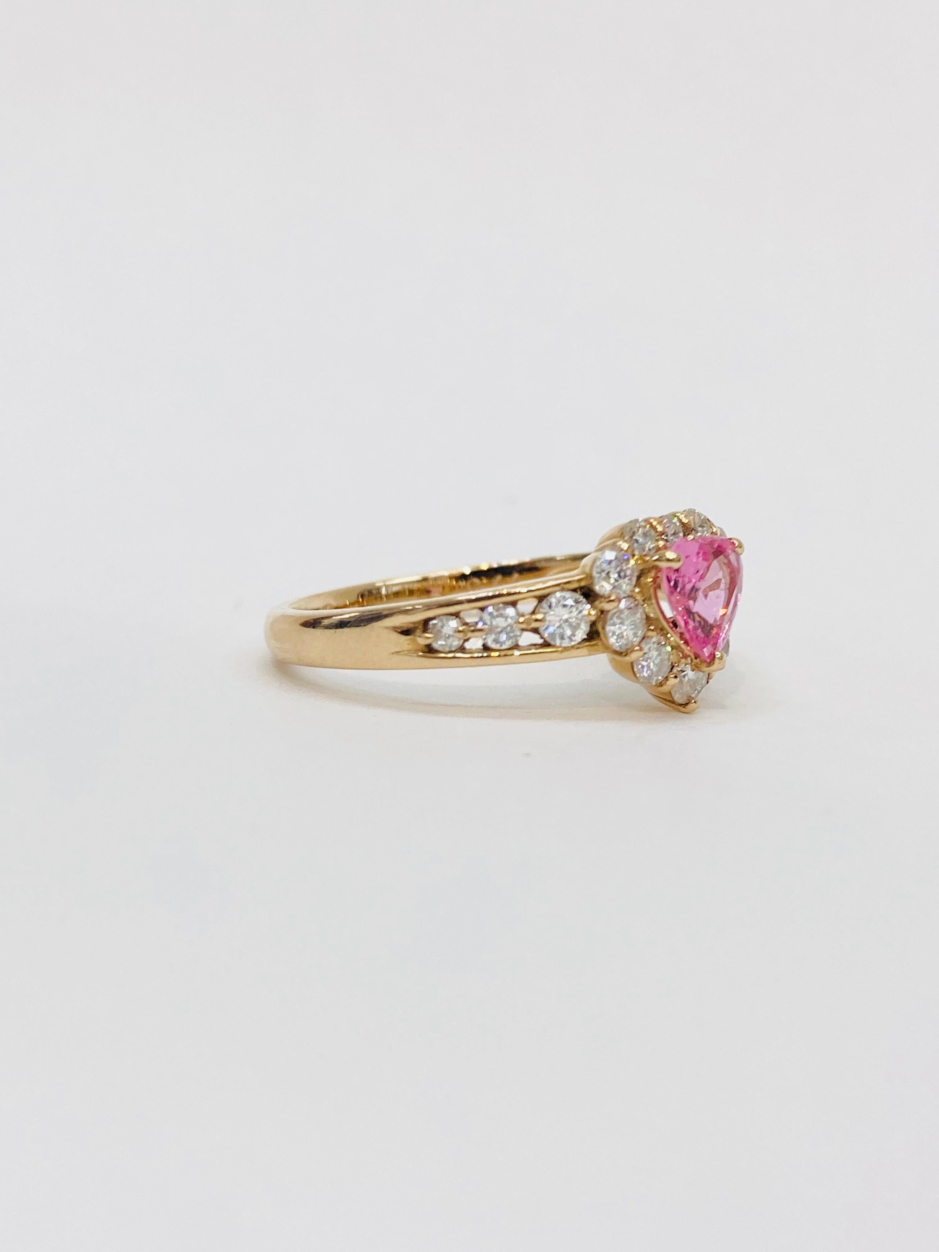 Bochic “Padparadscha” Pink Sapphire & Diamond Cluster 18K Gold Ring  For Sale 6