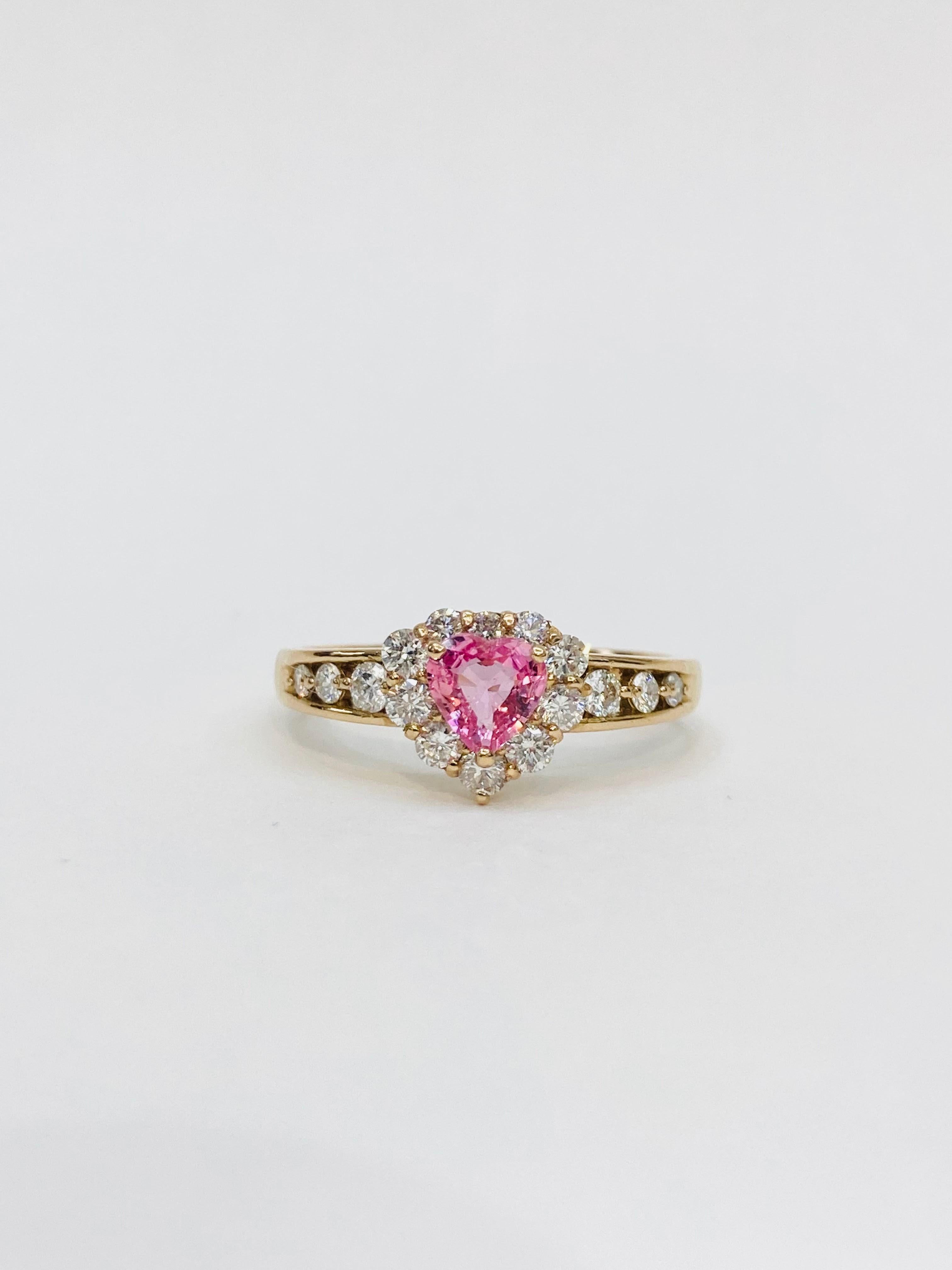 Bochic “Padparadscha” Pink Sapphire & Diamond Cluster 18K Gold Ring  For Sale 7