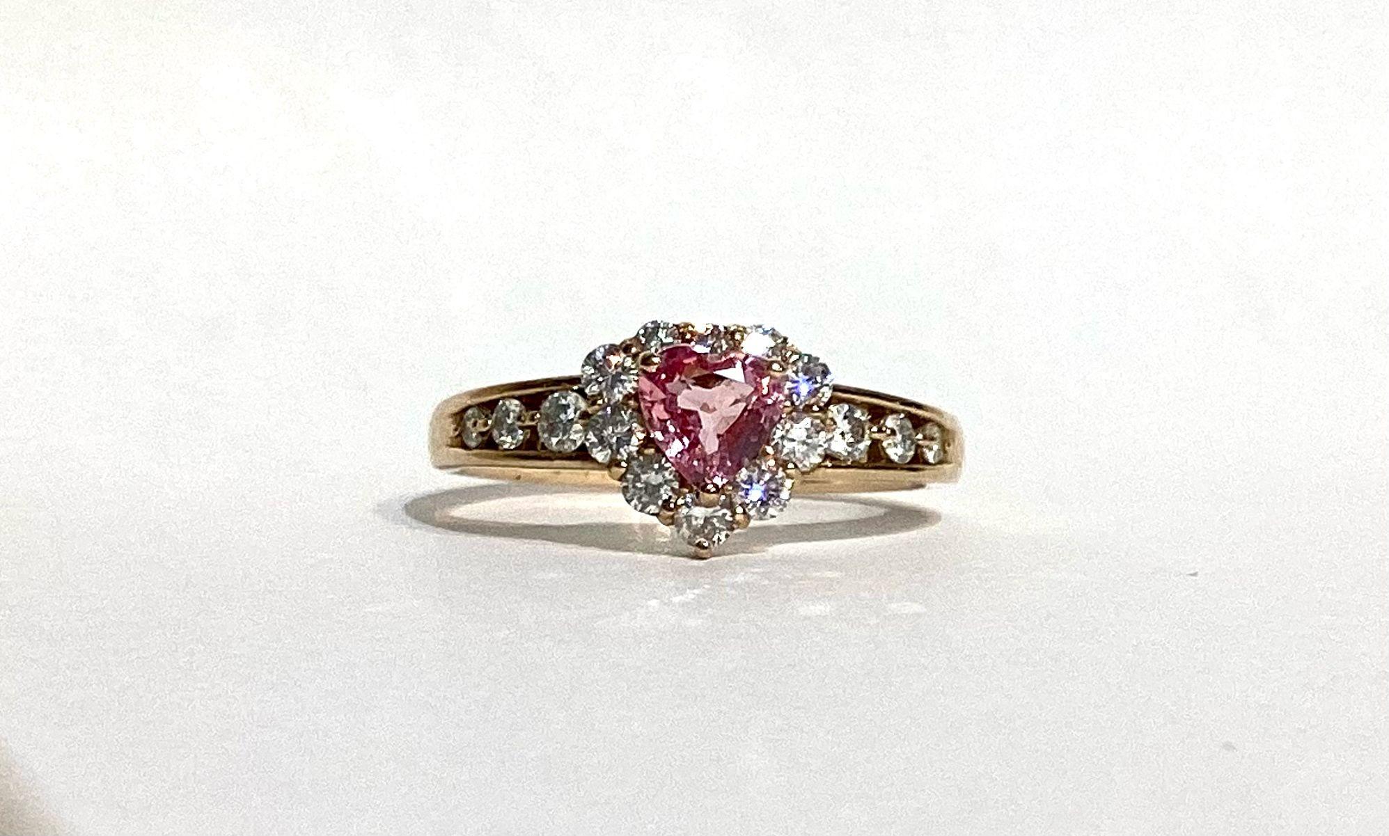 Retro Bochic “Padparadscha” Pink Sapphire & Diamond Cluster 18K Gold Ring  For Sale