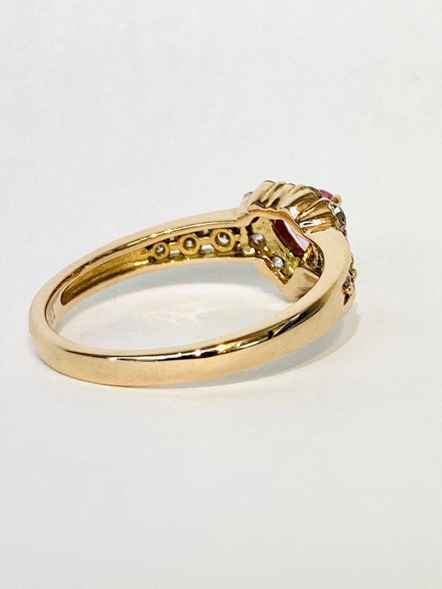 Heart Cut Bochic “Padparadscha” Pink Sapphire & Diamond Cluster 18K Gold Ring  For Sale