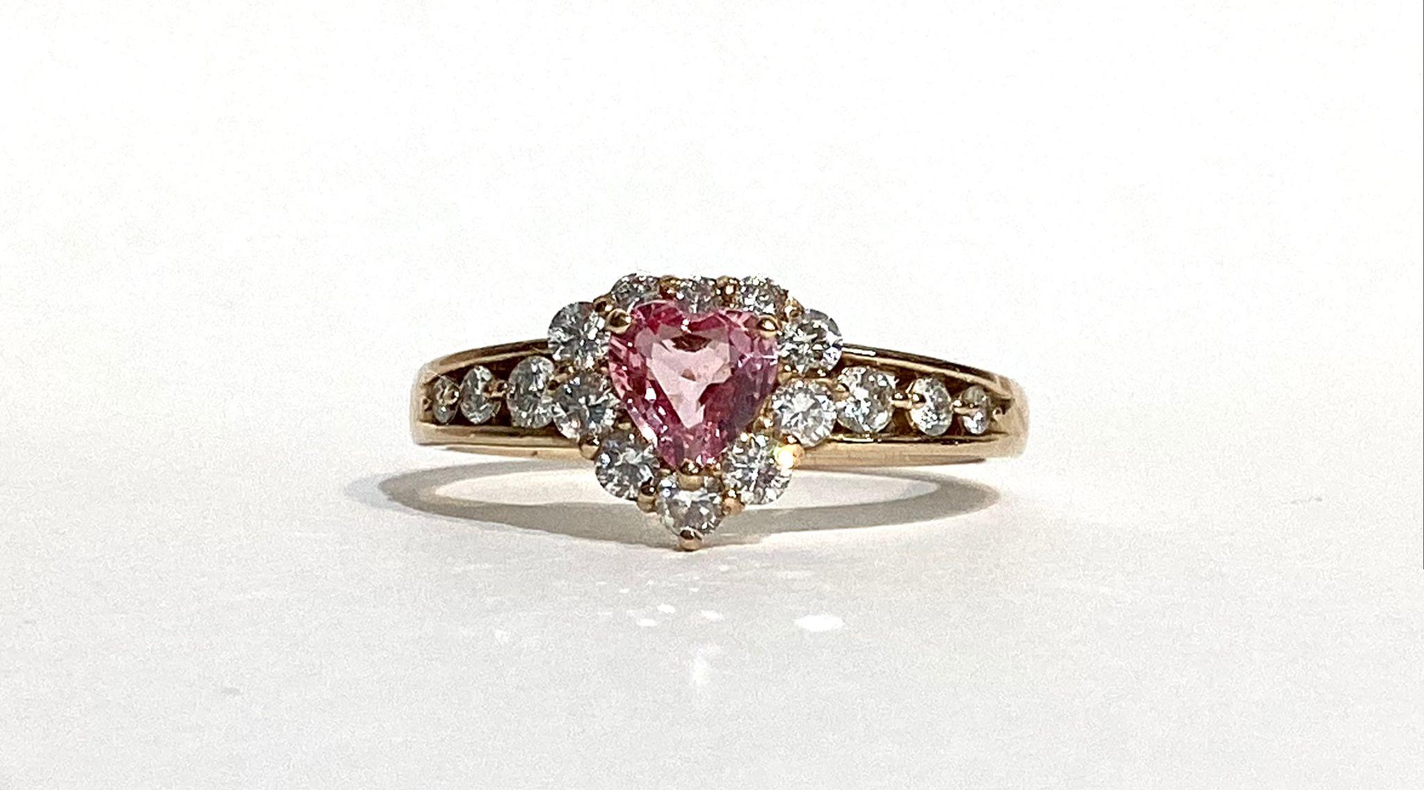 Bochic “Padparadscha” Pink Sapphire & Diamond Cluster 18K Gold Ring  For Sale 1