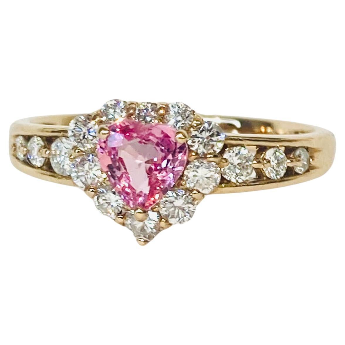 Bochic “Padparadscha” Pink Sapphire & Diamond Cluster 18K Gold Ring  For Sale