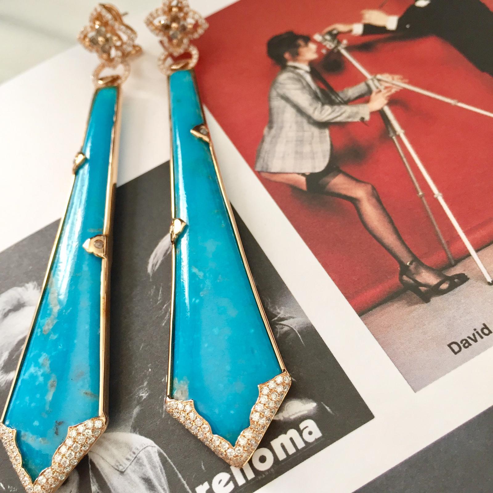 Bochic Capri persischen Vintage Türkis & Diamant-Ohrringe Set in 18K Gold  (Barock) im Angebot