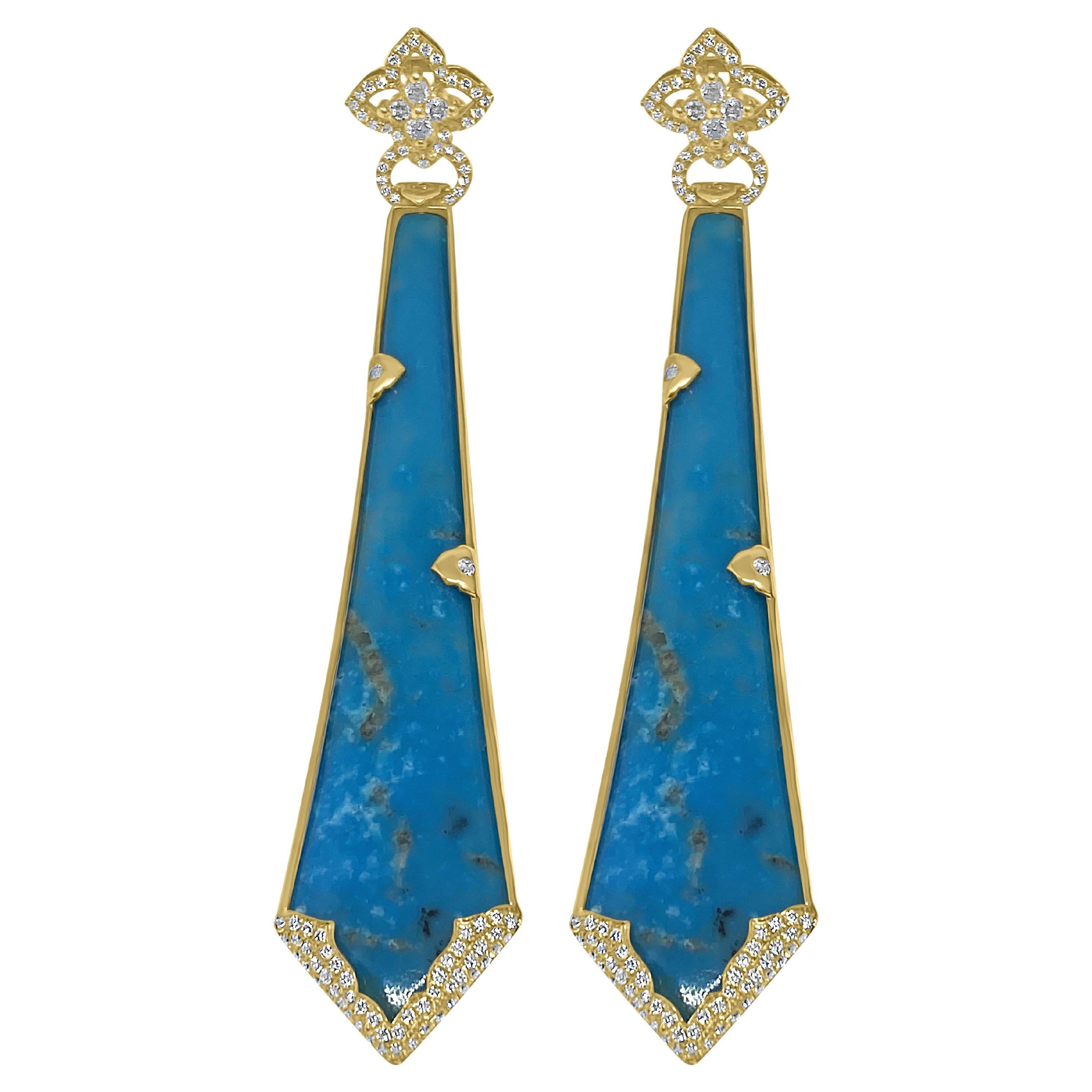 Bochic Capri persischen Vintage Türkis & Diamant-Ohrringe Set in 18K Gold  im Angebot