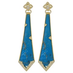 Boucles d'oreilles Bochic Capri persanes vintage en or 18 carats serties de turquoises et de diamants 