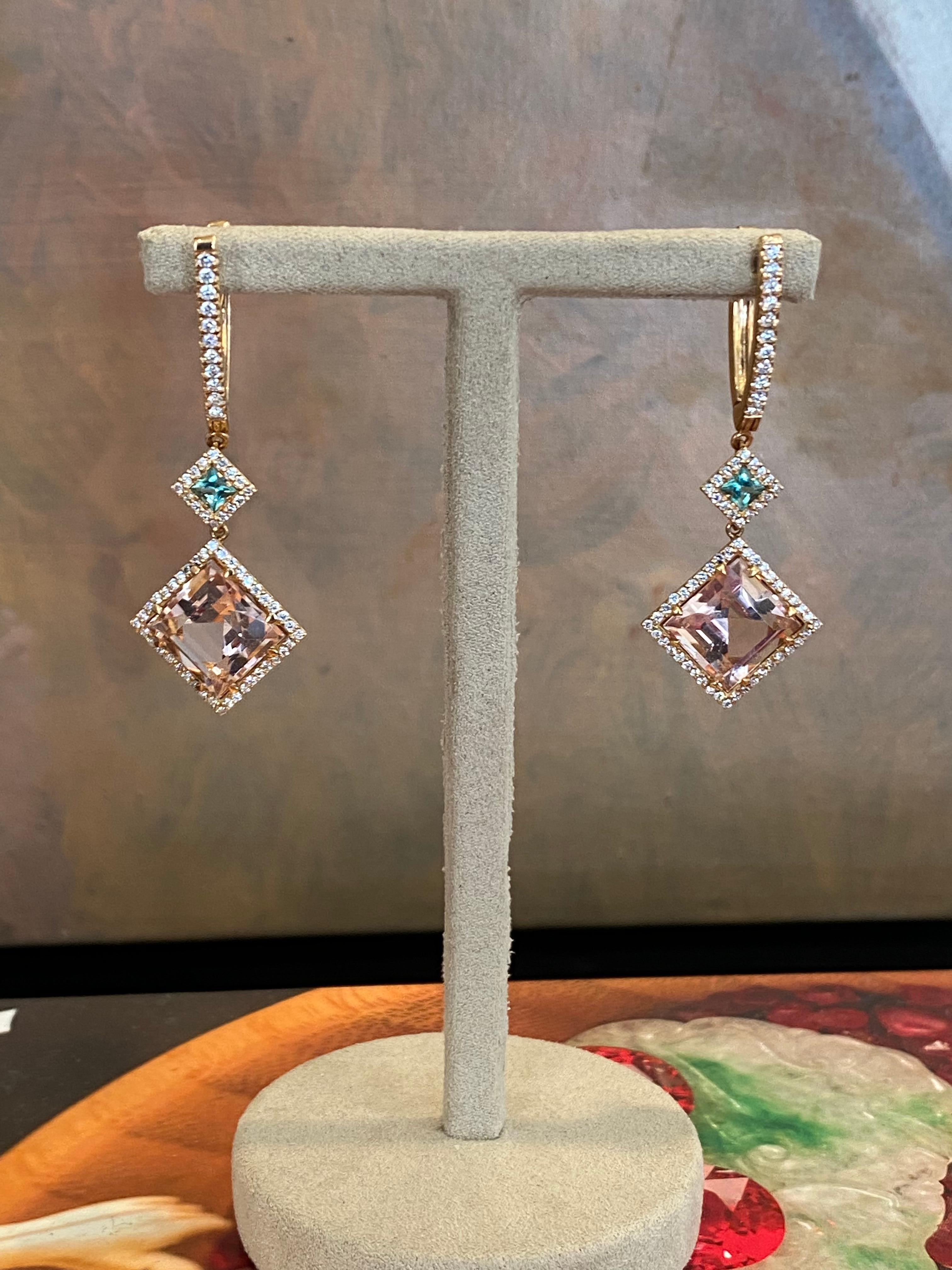 Modern Bochic Pink Emerald and Morganite Drop Earrings 