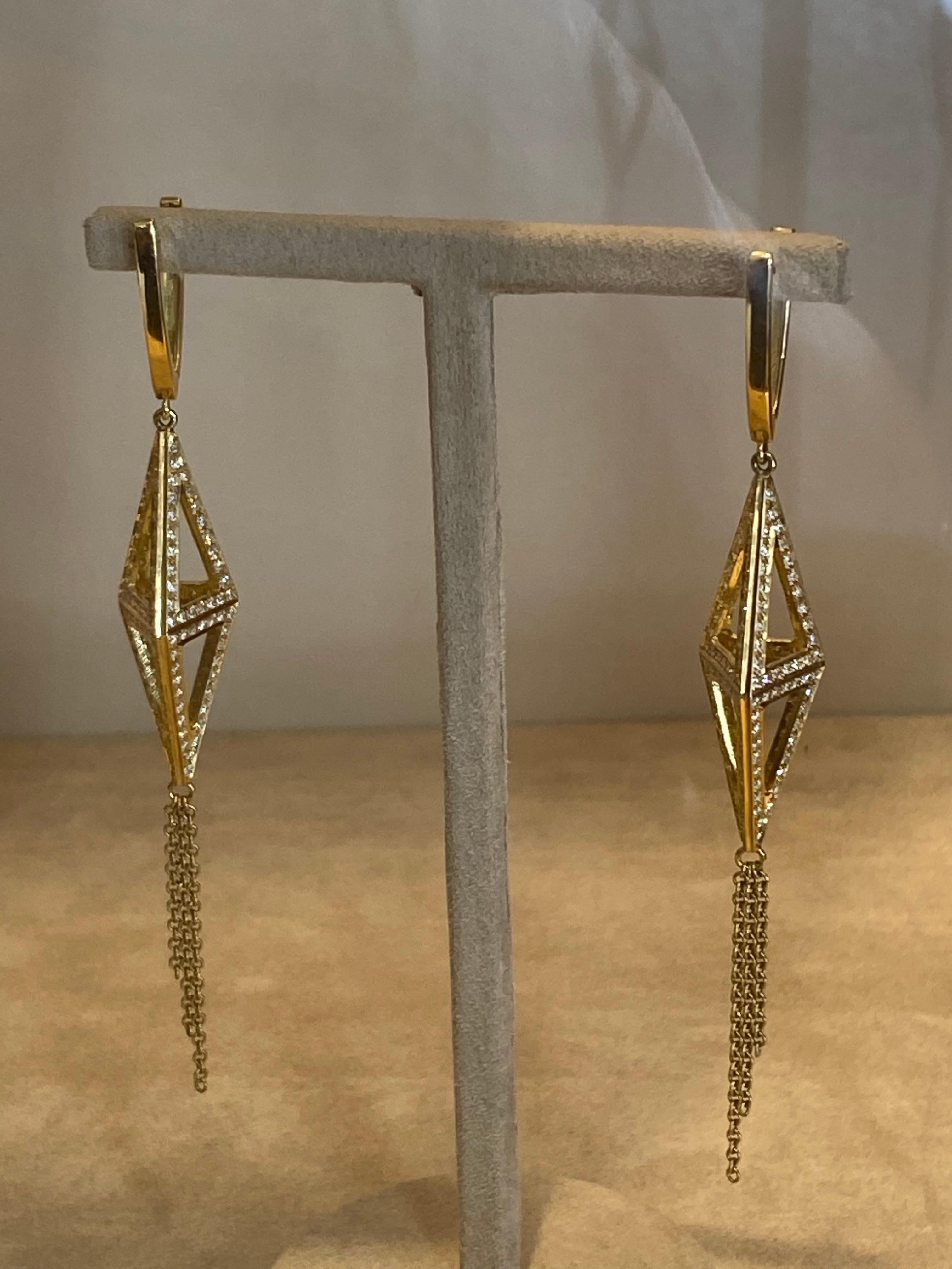 Bochic Pyramid Gold and Diamond Earrings 1
