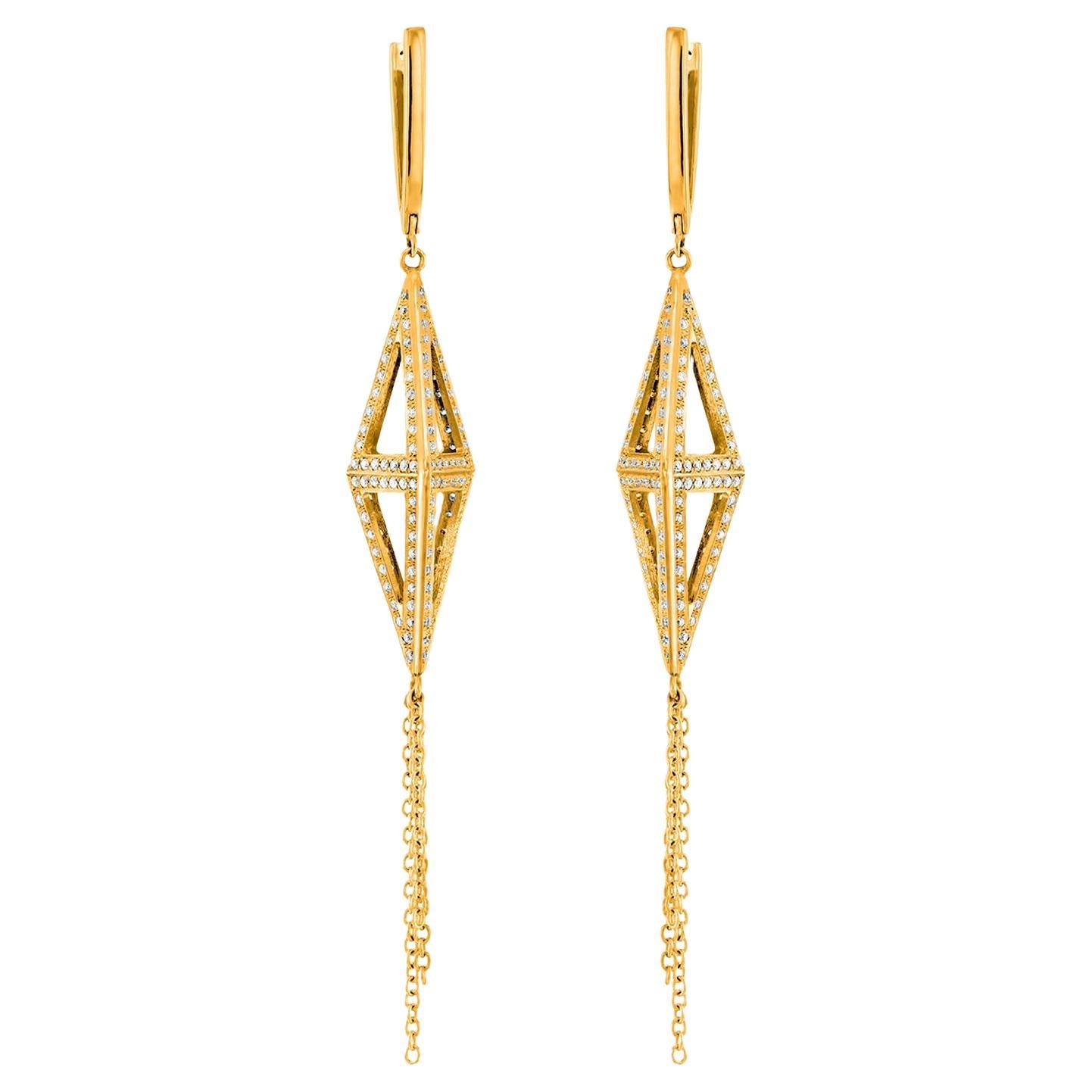 Pyramid Gold and Diamond Earrings 