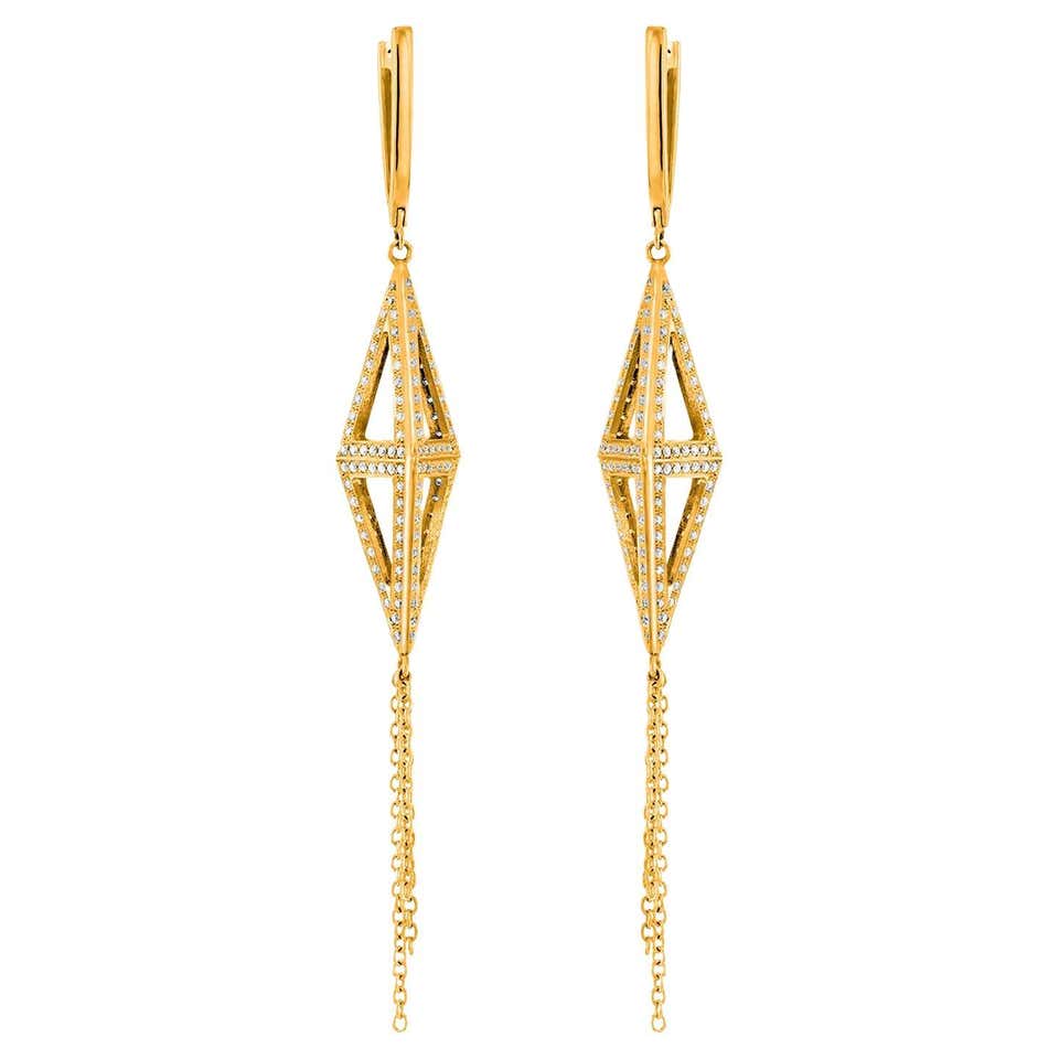 Pyramid Gold and Diamond Earrings For Sale at 1stDibs