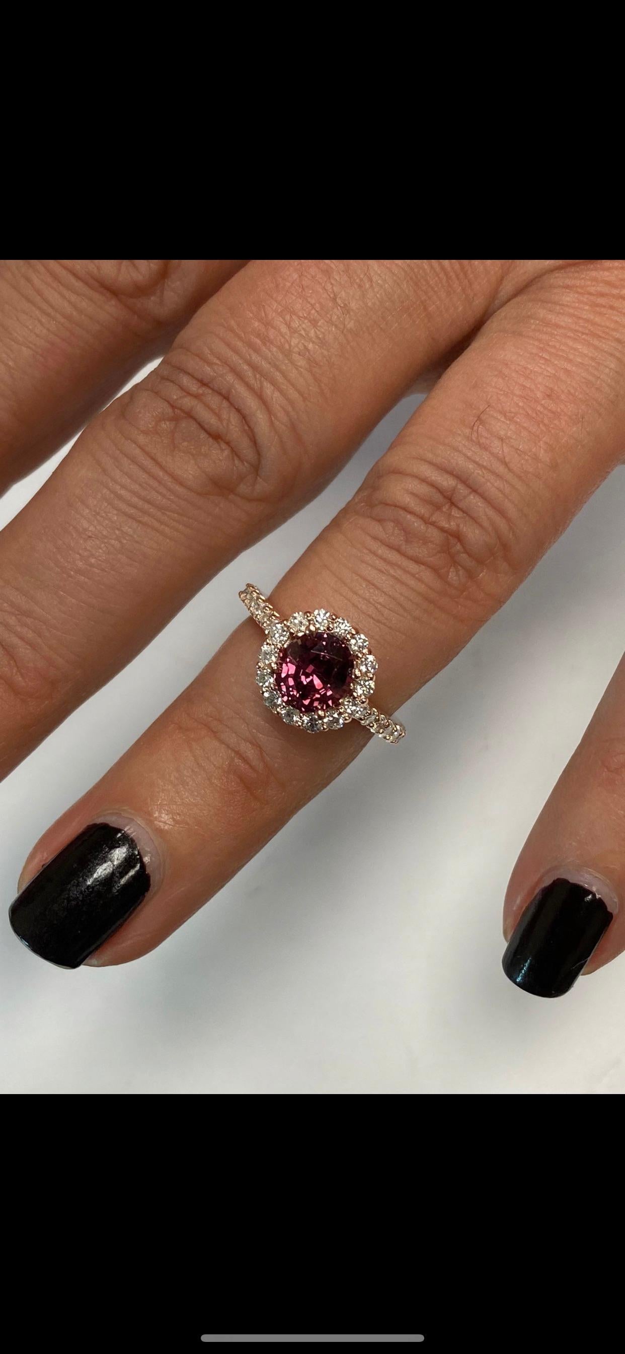 Brilliant Cut Bochic Red Sapphire and Diamond Halo Cluster Ring For Sale