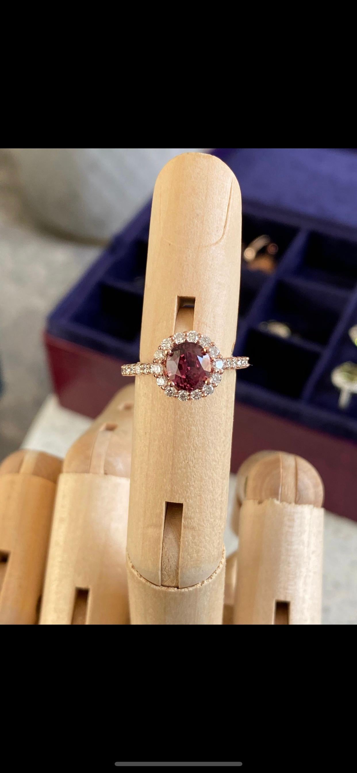 Bochic Red Sapphire and Diamond Halo Cluster Ring In New Condition For Sale In New York, NY