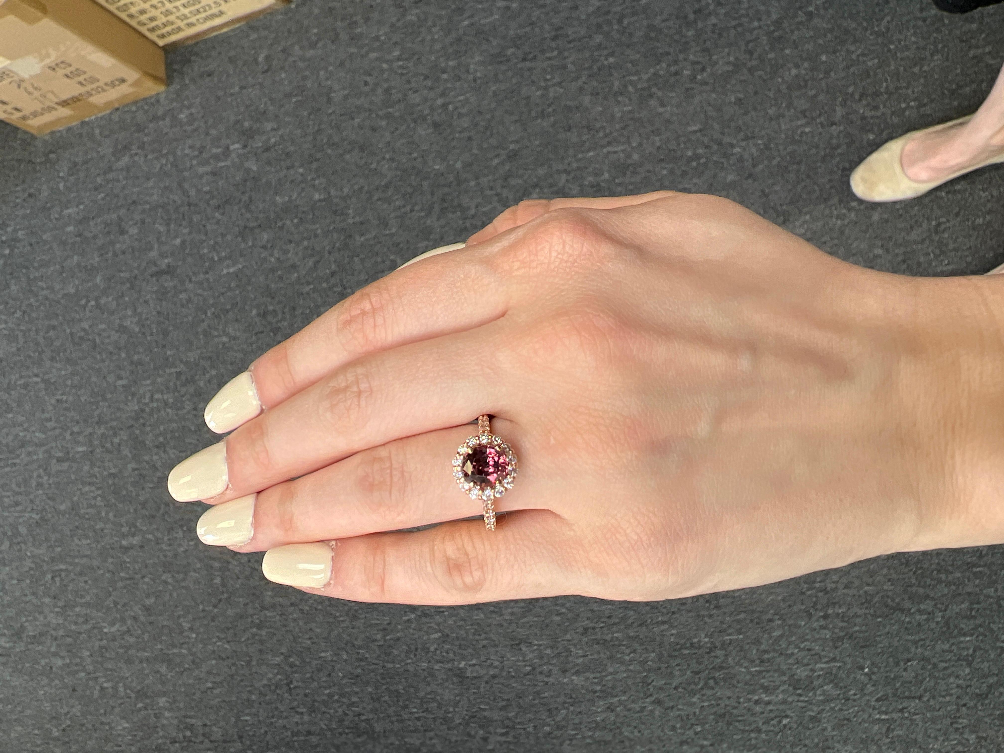 Bochic Red Sapphire and Diamond Halo Cluster Ring For Sale 2
