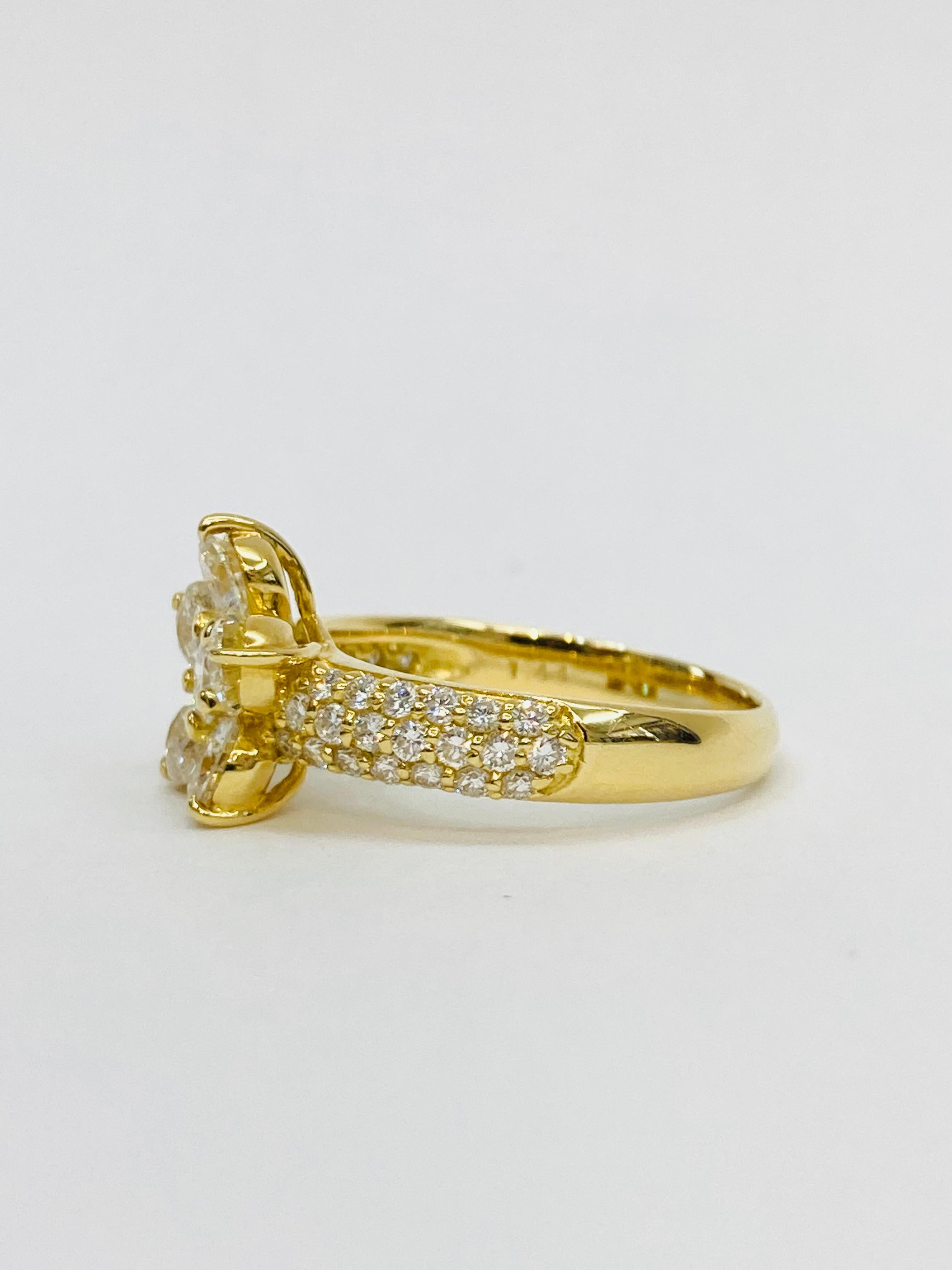 Round Cut Bochic “Retro Vintage” 18K Gold & Multi Round & Marquee Diamond Cluster Ring For Sale