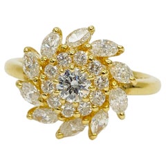 Bochic “Retro Vintage” 18K Gold & Multi Round & Marquee Diamond Cluster Ring