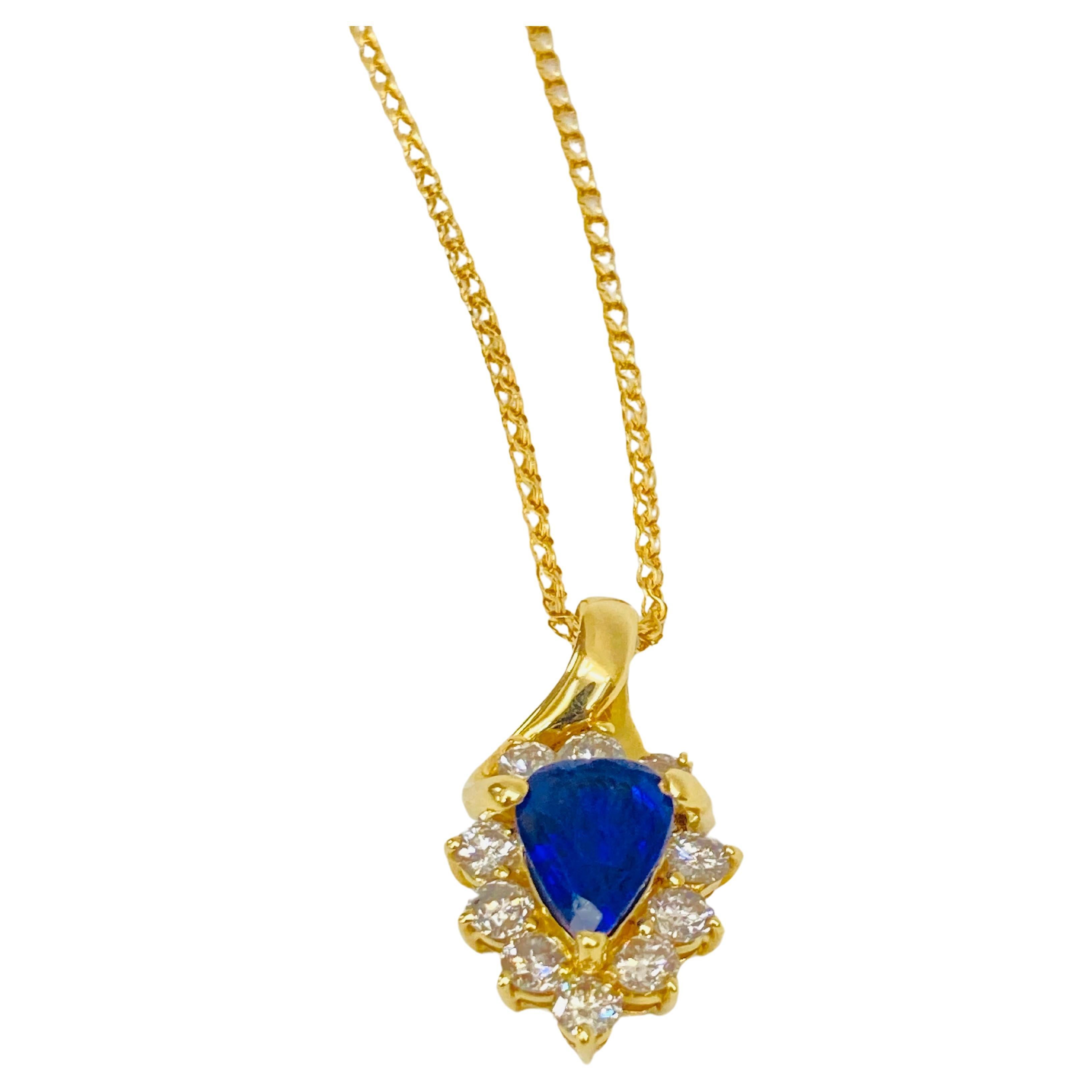 Bochic Retro Vintage Cluster-Halsband aus 18 Karat Gold mit blauem Saphir und Diamanten  im Angebot