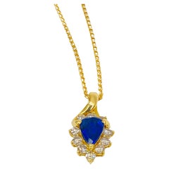 Bochic Retro Vintage Cluster-Halsband aus 18 Karat Gold mit blauem Saphir und Diamanten 