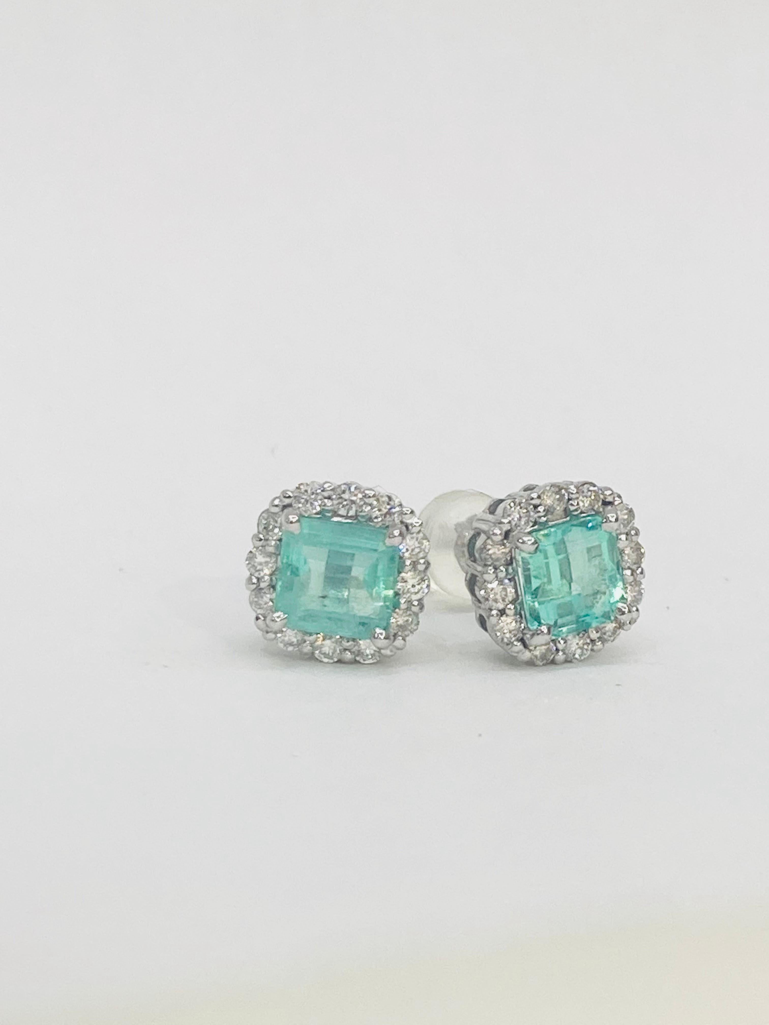 Square Cut Bochic “Retro Vintage” Colombian Emeralds & Diamond Cluster Stud Earrings For Sale