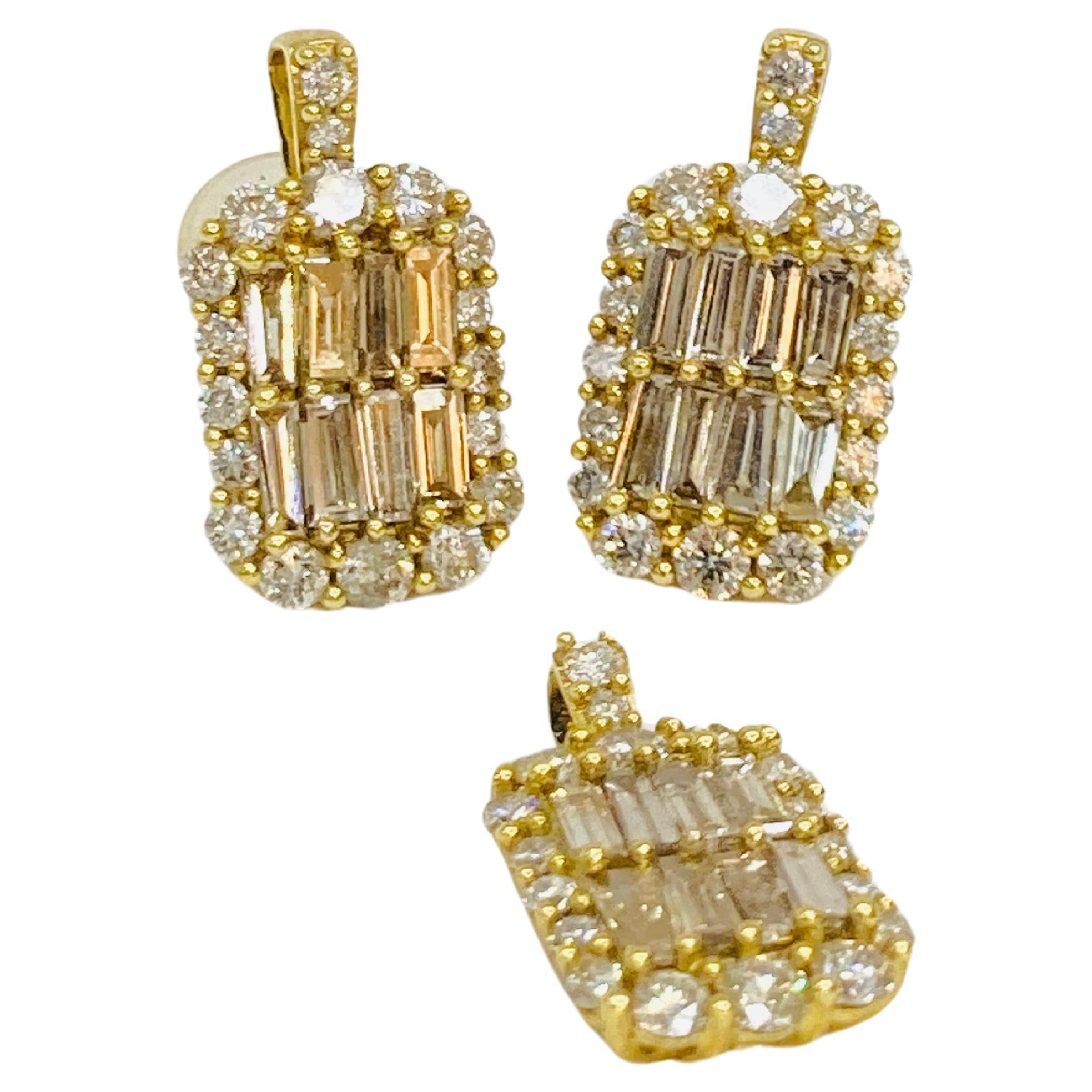 Bochic “Retro Vintage” Diamond Retro Set, Earrings & Pendent Set In 18K Gold  For Sale