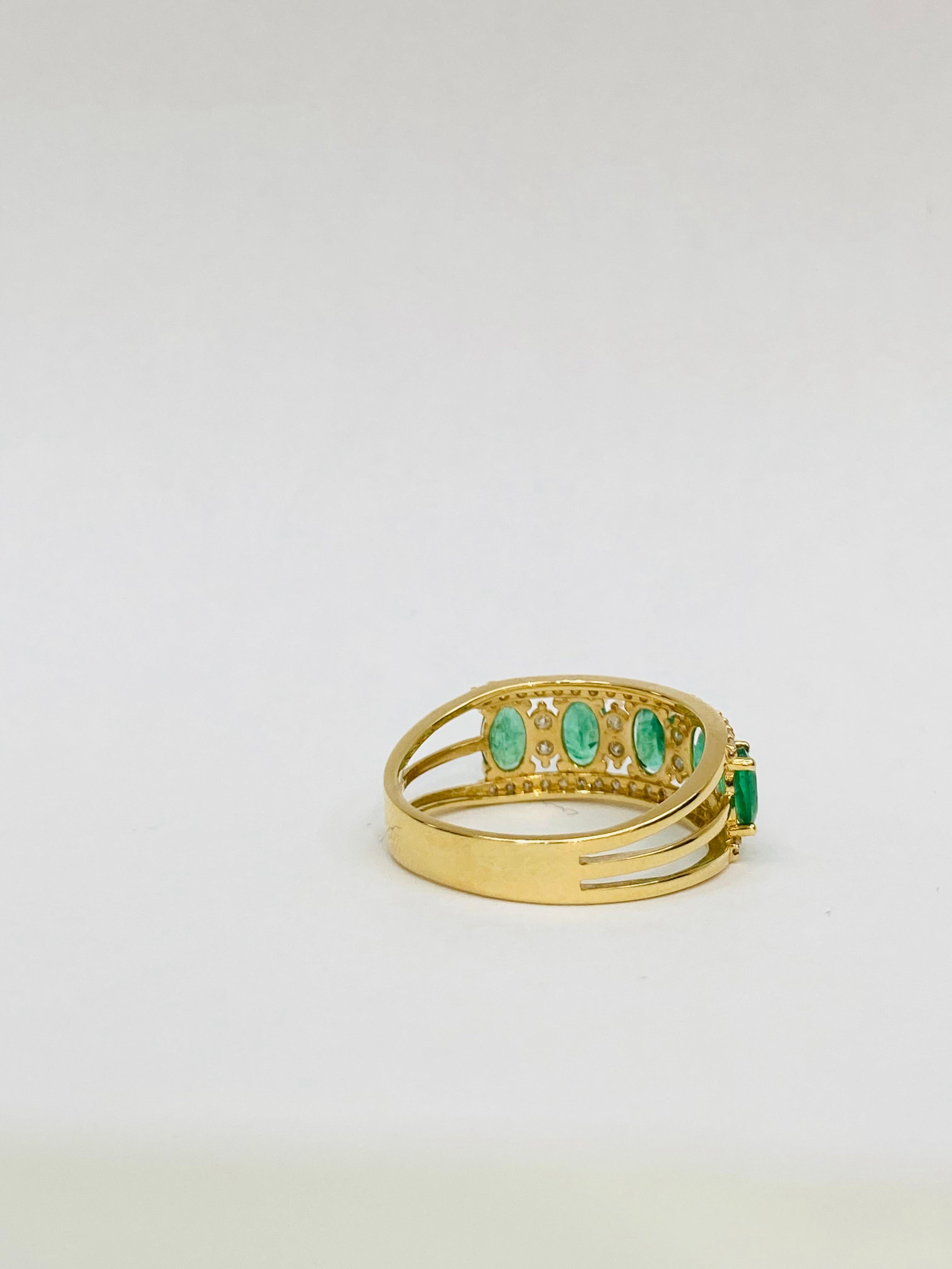 Bochic “Retro Vintage” Emerald  & Diamond  18K Gold & Eternity Cluster Ring. For Sale 6