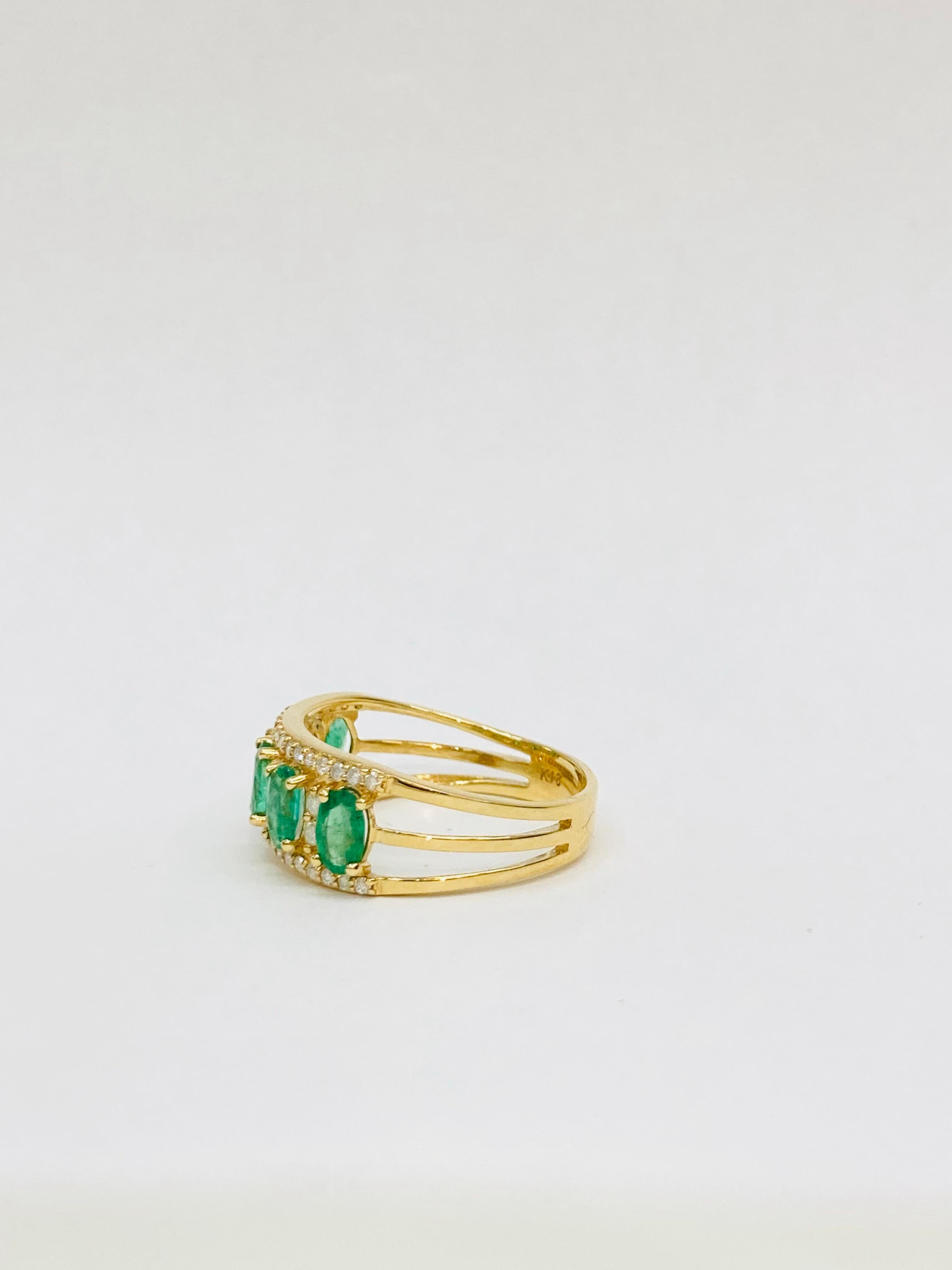 Oval Cut Bochic “Retro Vintage” Emerald  & Diamond  18K Gold & Eternity Cluster Ring. For Sale