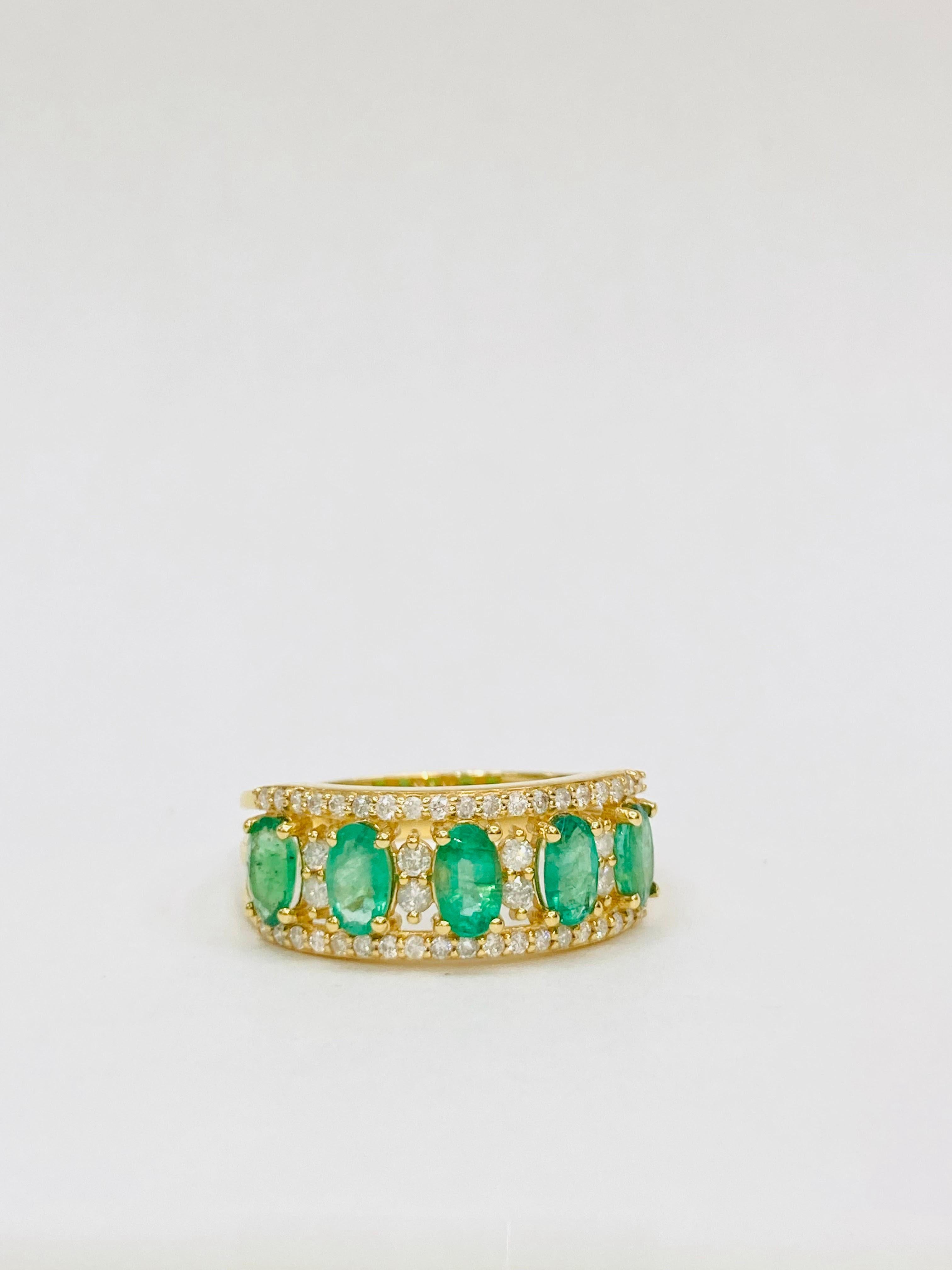 Bochic “Retro Vintage” Emerald  & Diamond  18K Gold & Eternity Cluster Ring. In New Condition For Sale In New York, NY