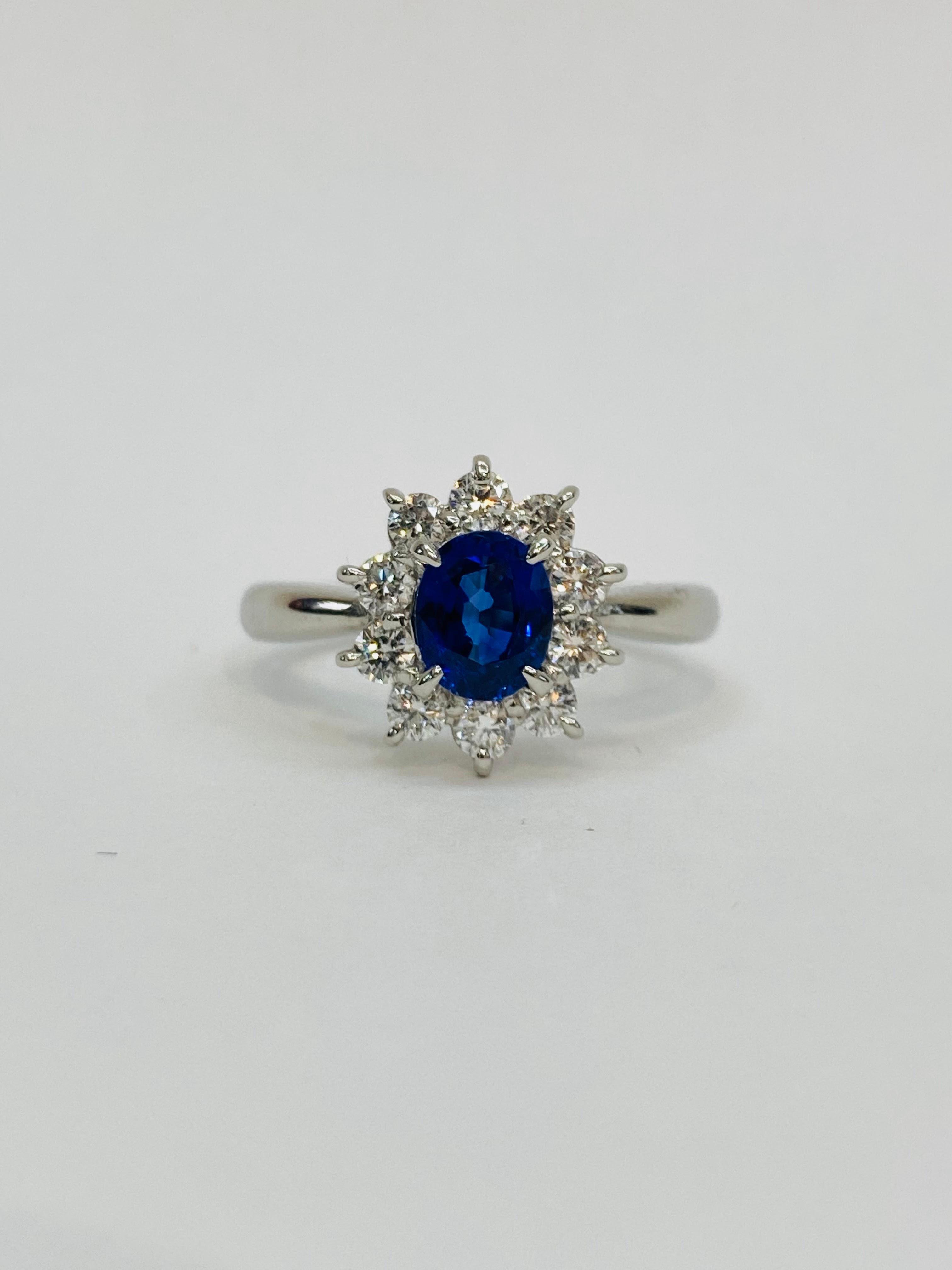 Oval Cut Bochic “Retro Vintage” Natural Blue Sapphire Platinum Diamond Cluster Ring For Sale