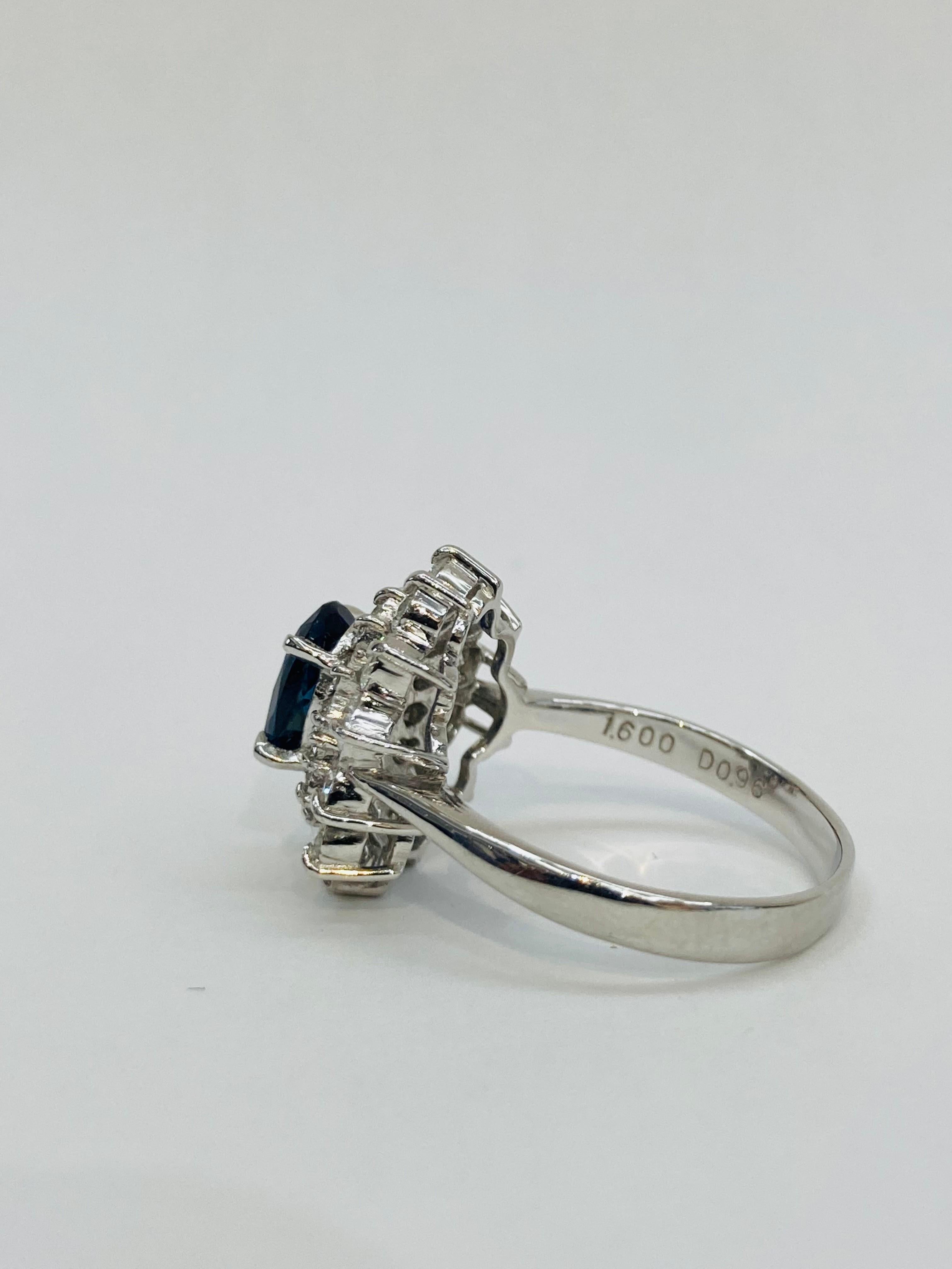 Bochic “Retro Vintage” Natural Blue Sapphire Platinum Diamond Cluster Ring In New Condition For Sale In New York, NY