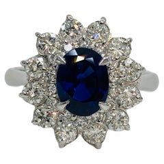 Bochic Retro Vintage Natürlicher blauer Saphir Platin Diamant Cluster-Ring