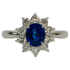 Bochic “Retro Vintage” Natural Blue Sapphire Platinum Diamond Cluster Ring