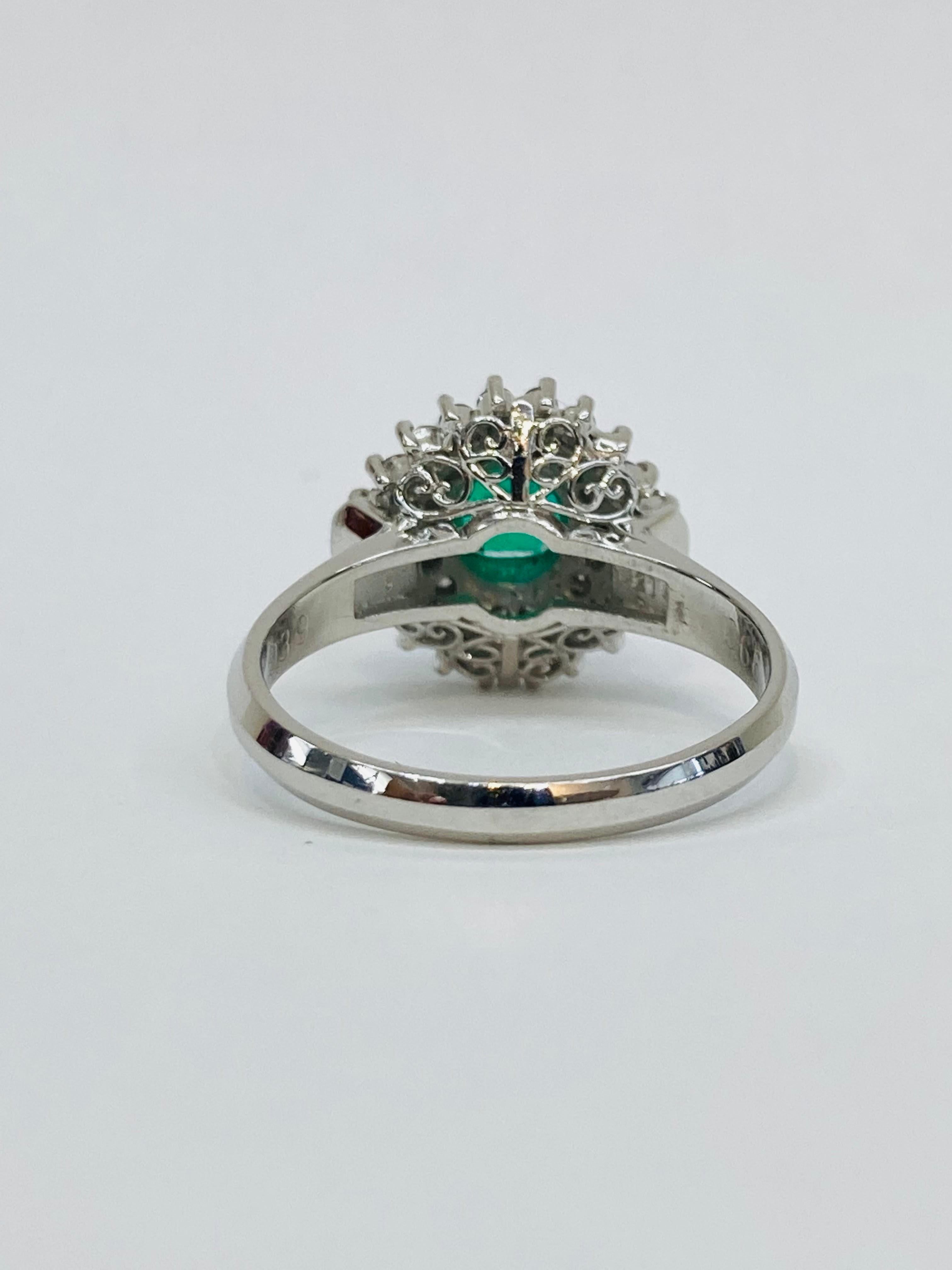 Emerald Cut Bochic “Retro Vintage”  Natural Emerald & Platinum Diamond Cluster Ring For Sale