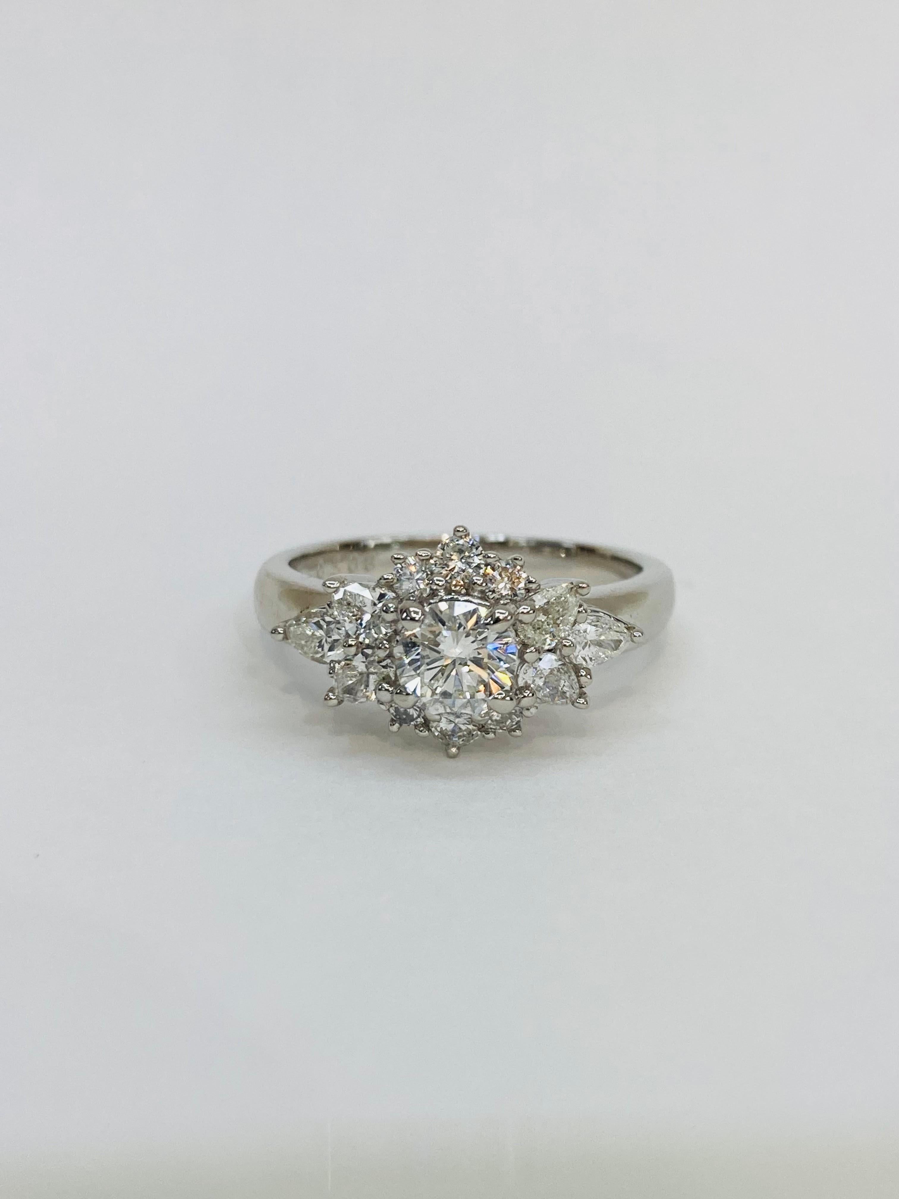 Women's or Men's Bochic “Retro Vintage” Platinum & Multi Round Diamond Cluster Ring For Sale
