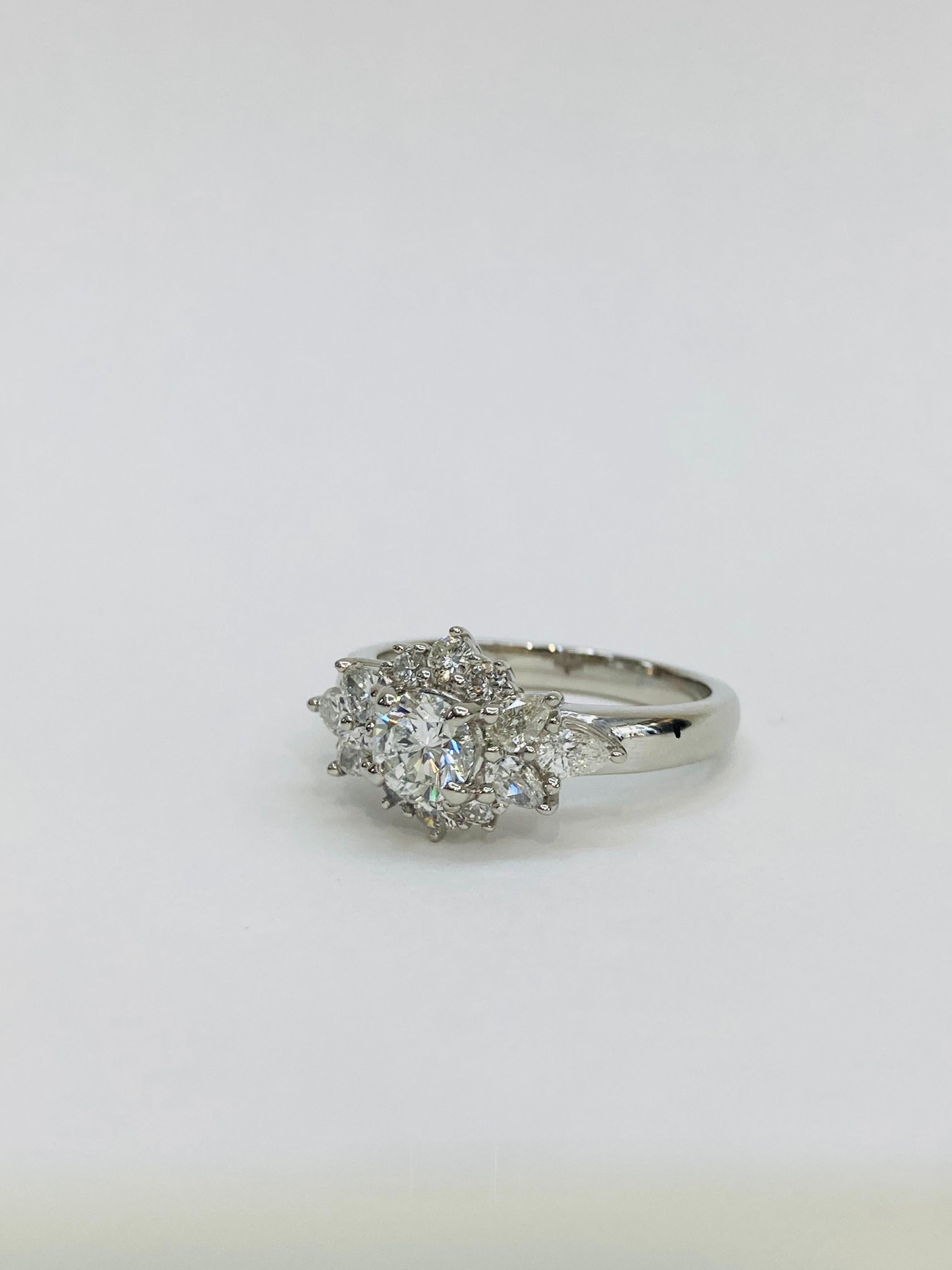 Bochic “Retro Vintage” Platinum & Multi Round Diamond Cluster Ring For Sale 2