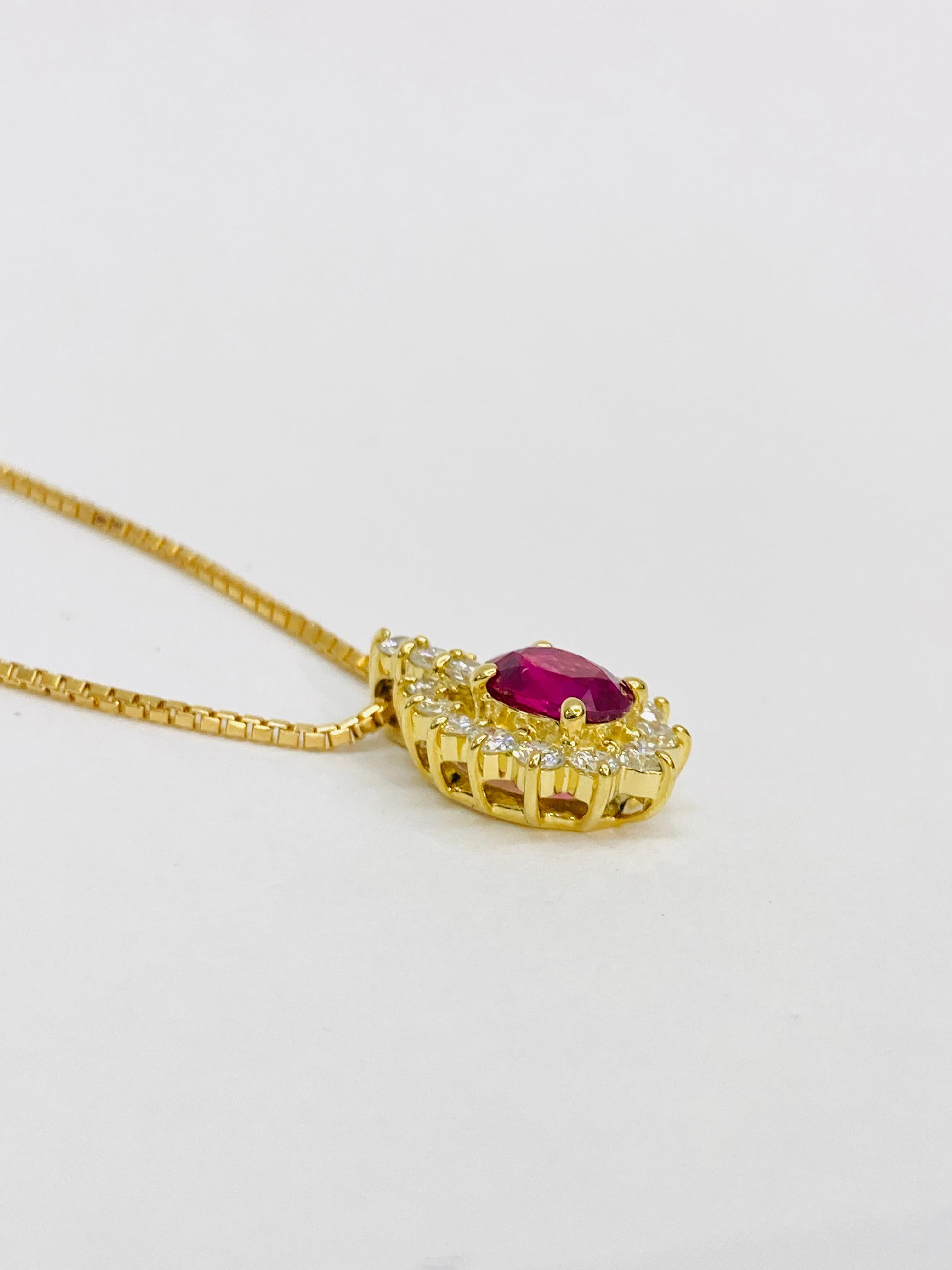 Baguette Cut Bochic “Retro Vintage” Ruby & Diamond Cluster Necklace Set In 18K Gold  For Sale