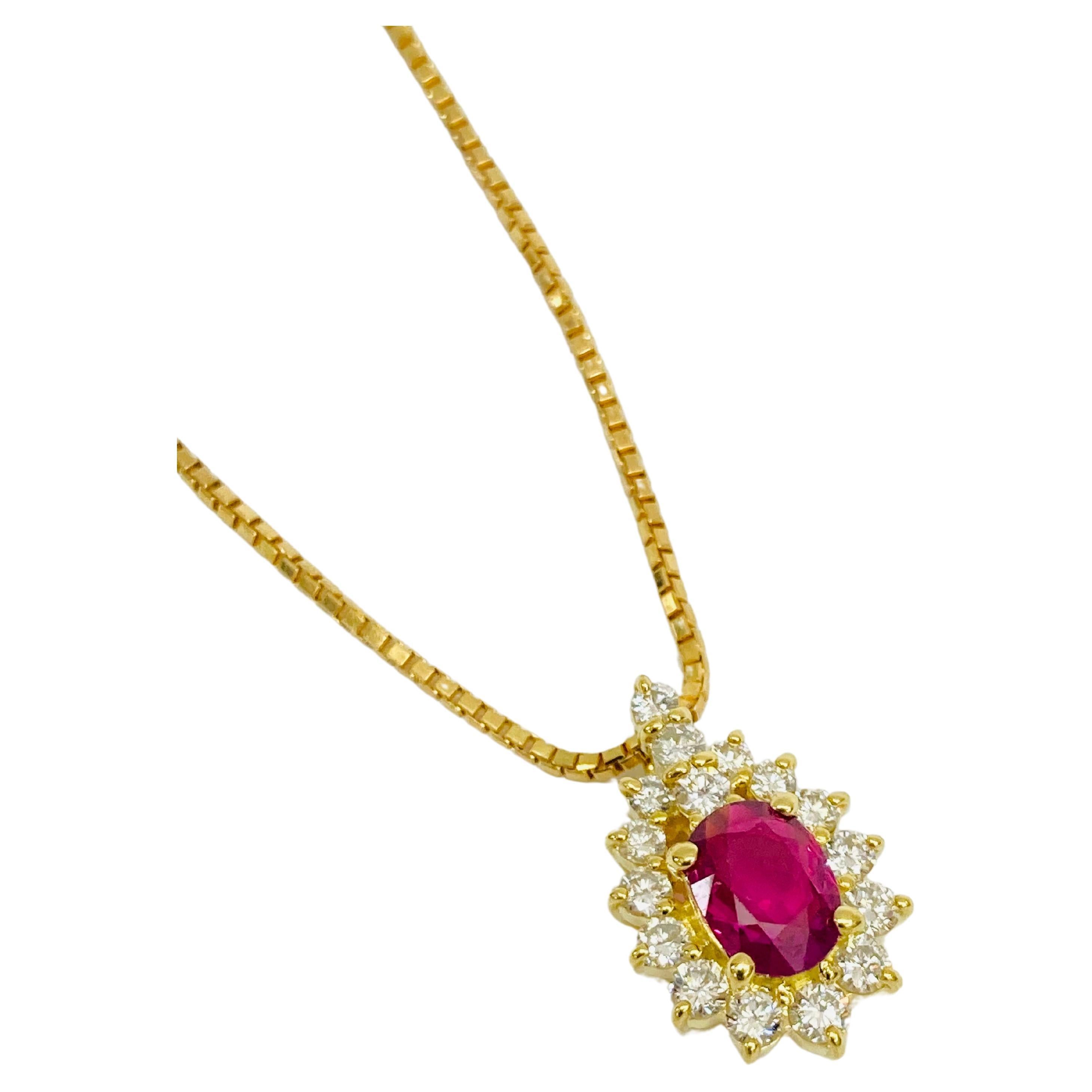 Bochic “Retro Vintage” Ruby & Diamond Cluster Necklace Set In 18K Gold  For Sale