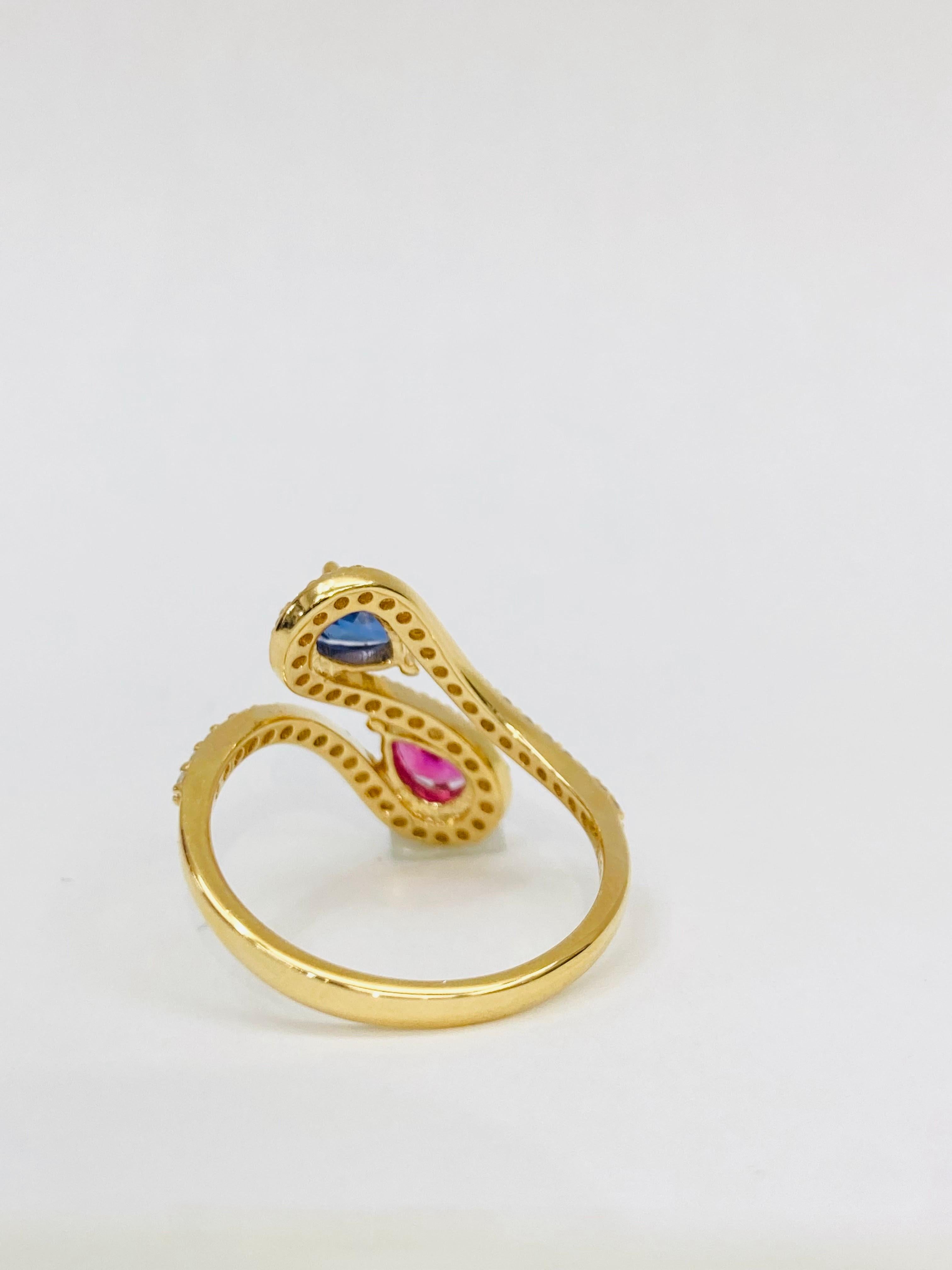 Bochic “Retro Vintage” Ruby, Emerald, Sapphires 18K Gold & Diamond Cluster Ring In New Condition For Sale In New York, NY