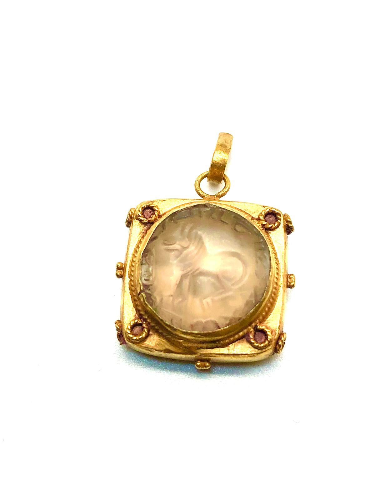 Collar Colgante De Ágata Antigua En Oro Puro De 18 K Bochic 