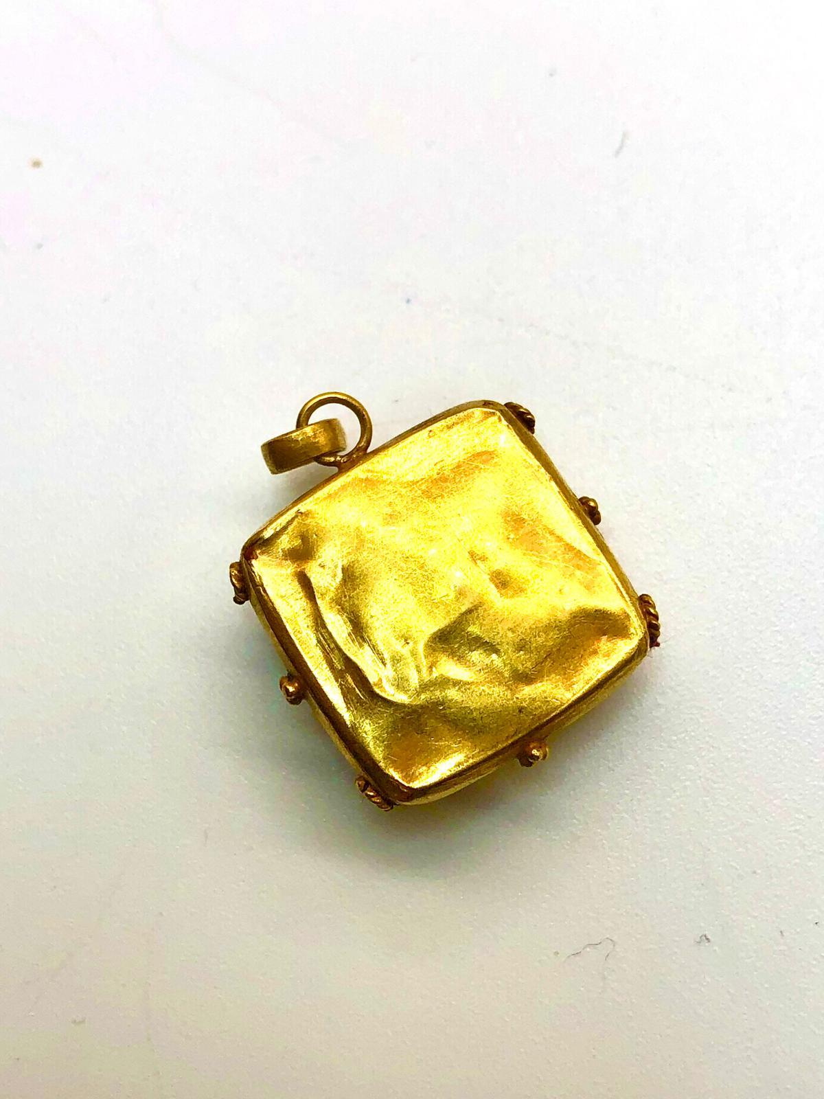 Collar Colgante De Ágata Antigua En Oro Puro De 18 K Bochic 