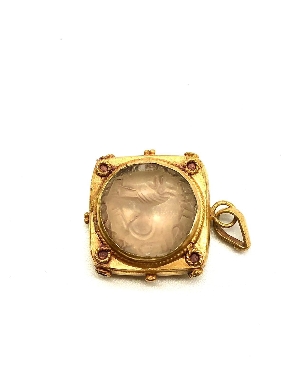 Collar Colgante De Ágata Antigua En Oro Puro De 18 K Bochic 