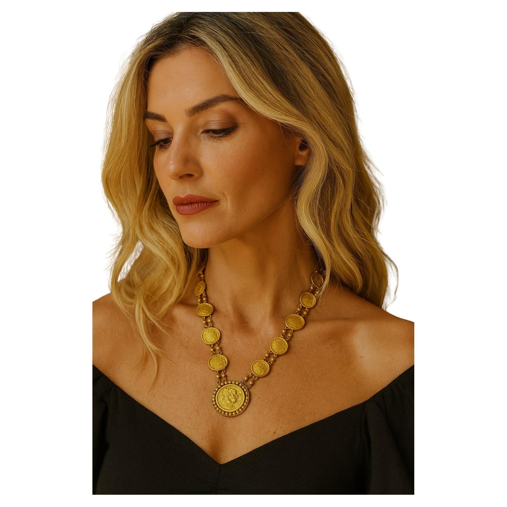 Bochic “Roman” Vintage Roman Pure Gold Coin Necklace Set 18K Gold For Sale