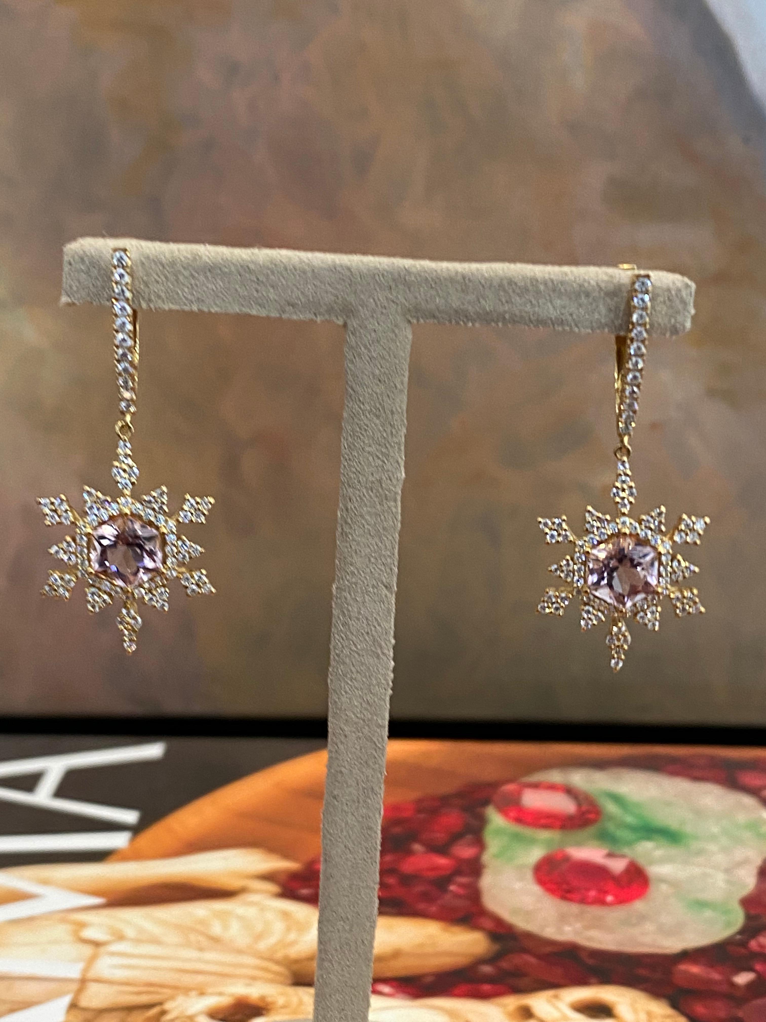 Art Nouveau Bochic Rose Pink Tourmaline Snowflake Earrings