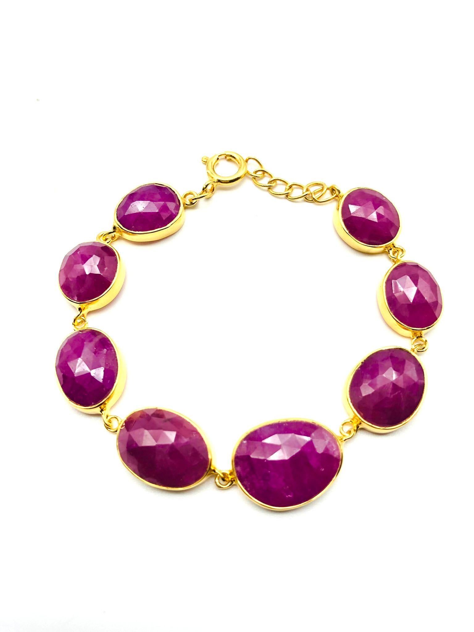 Anglo-Indian Bochic “Rough Cut” Natural Red African Rubies Set In 18K Gold & Silver For Sale